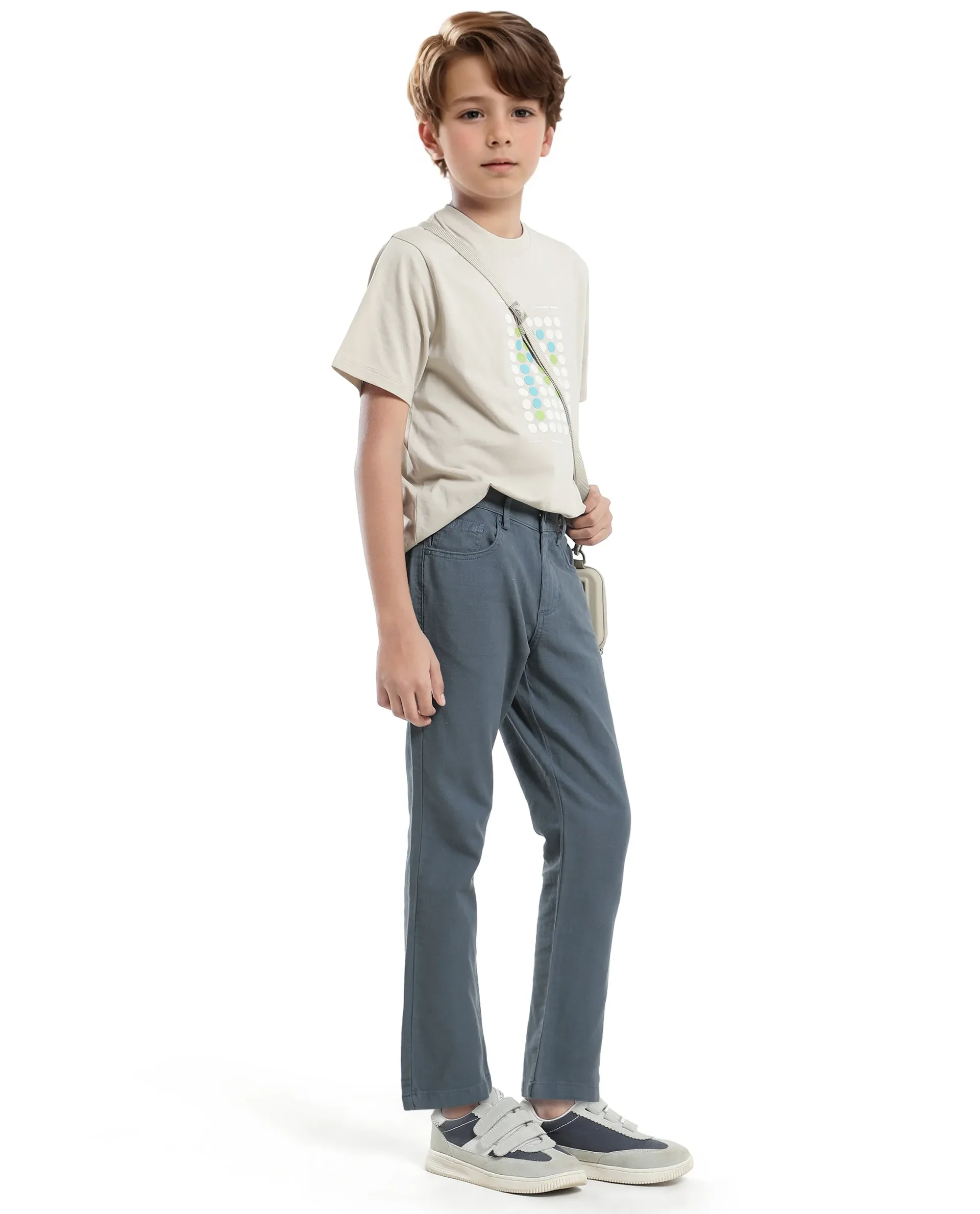 Rare Ones Kids Spon Dusky Blue Cotton Button & Zip Regular Fit Plain Trouser - Image 9