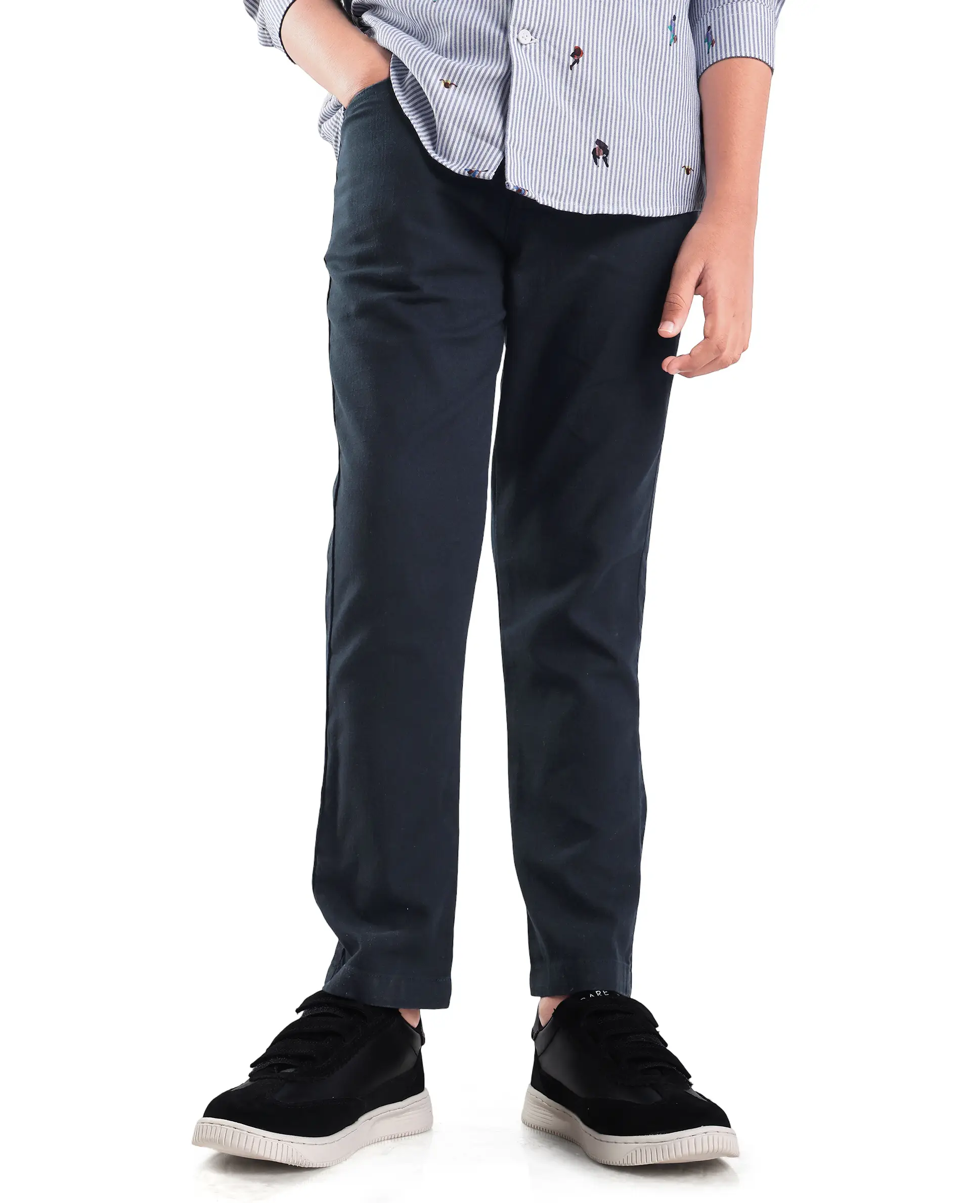 Rare Ones Kids Spon Navy Cotton Button & Zip Regular Fit Plain Trouser - Image 2