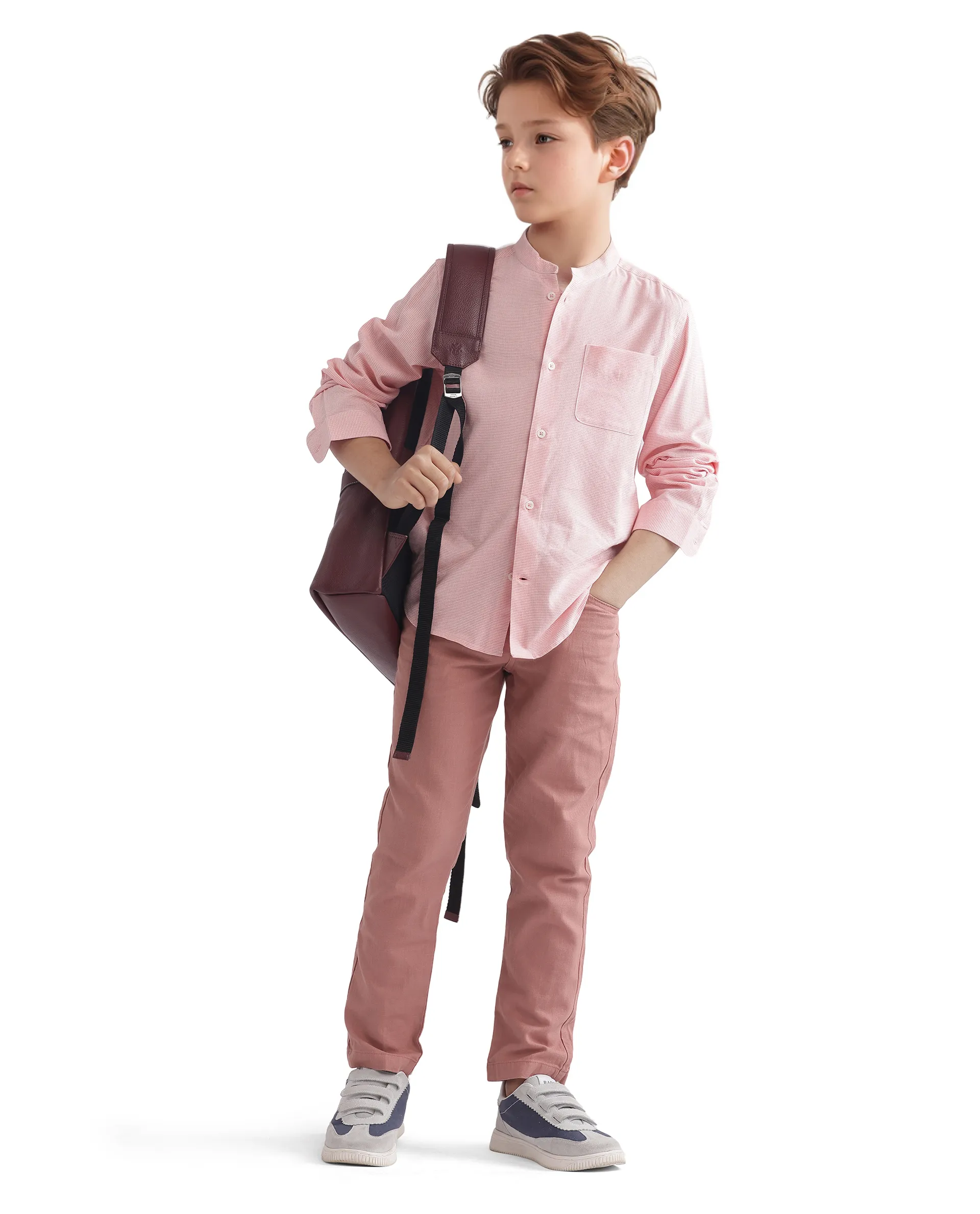 Rare Ones Kids Spon Rust Cotton Button & Zip Regular Fit Plain Trouser