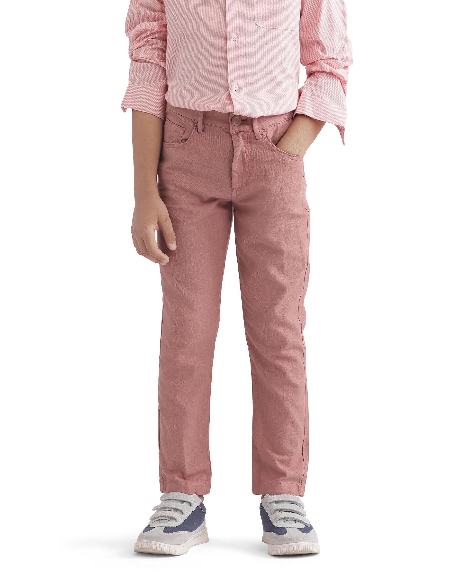 Rare Ones Kids Spon Rust Cotton Button & Zip Regular Fit Plain Trouser - Image 2