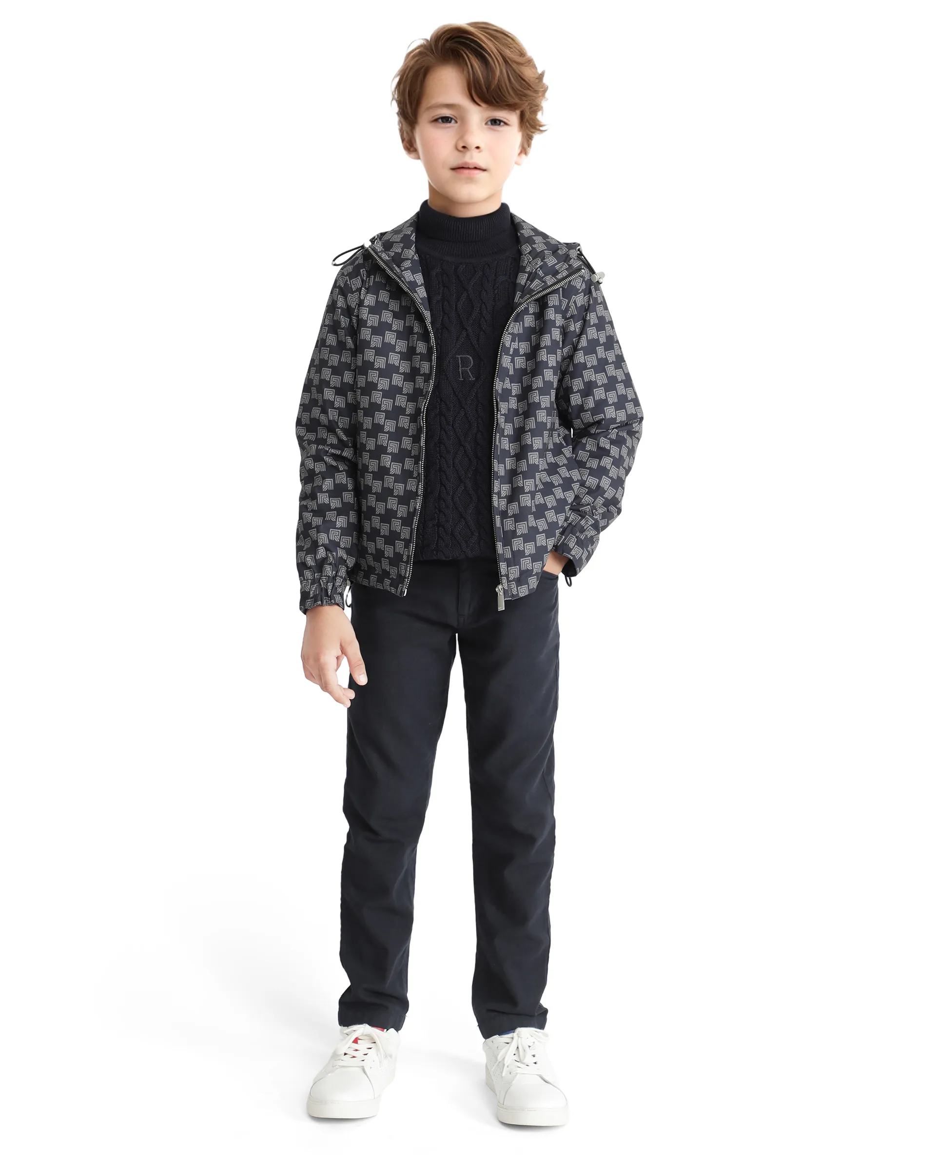 Rare Ones Kids Stappon Navy Zipper Full Sleeve Hooded Jacket - Image 2
