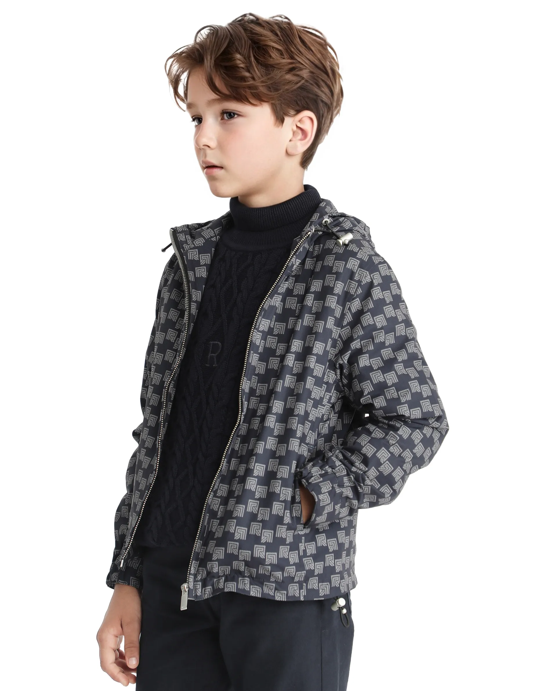 Rare Ones Kids Stappon Navy Zipper Full Sleeve Hooded Jacket - Image 7