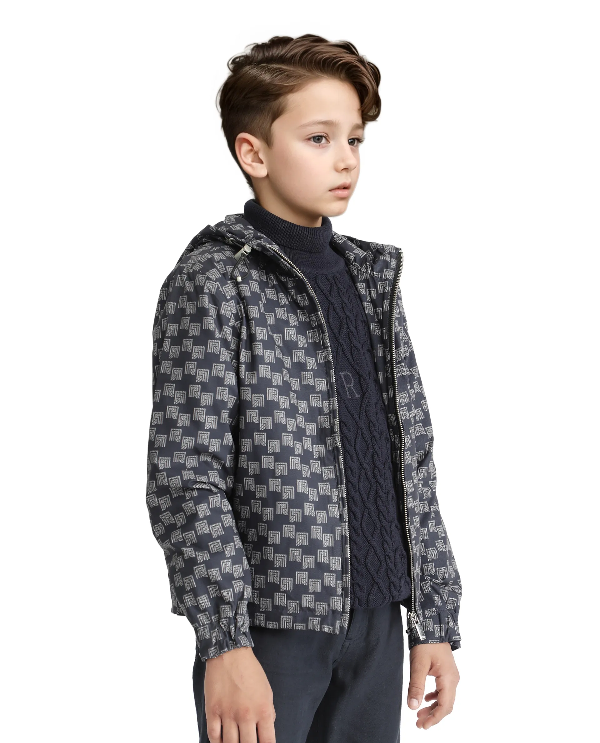 Rare Ones Kids Stappon Navy Zipper Full Sleeve Hooded Jacket - Image 8