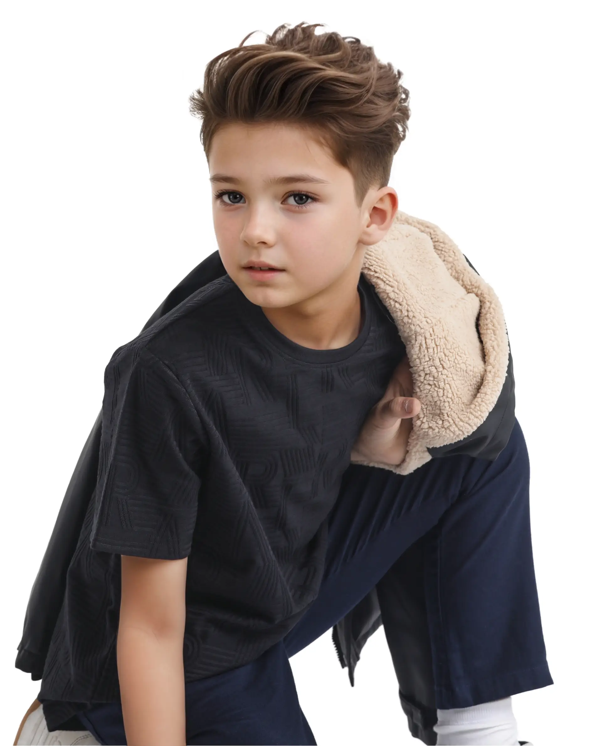 Rare Ones Kids Stom Black Cotton Short Sleeve Crew Neck Solid T-Shirt - Image 2