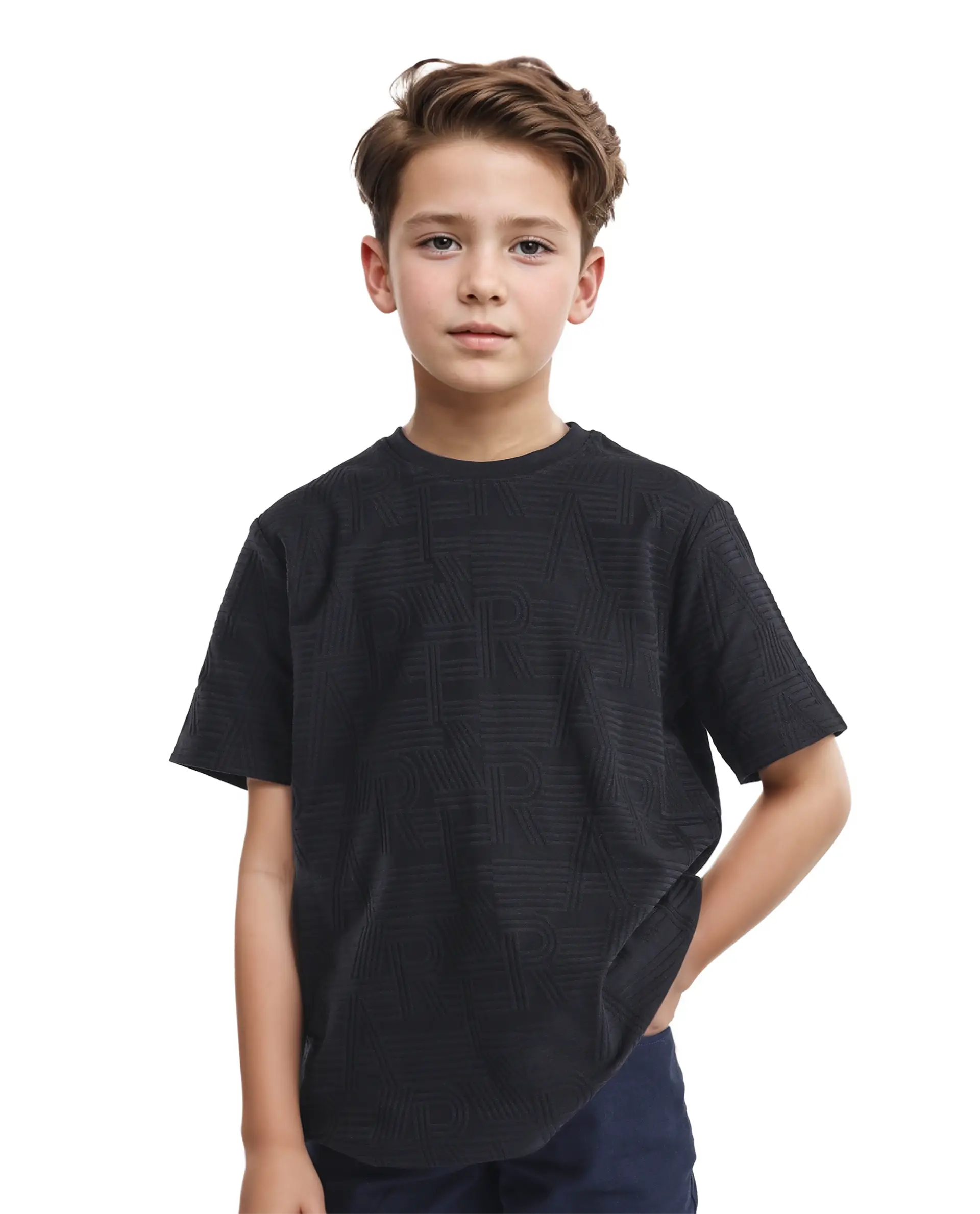 Rare Ones Kids Stom Black Cotton Short Sleeve Crew Neck Solid T-Shirt - Image 4