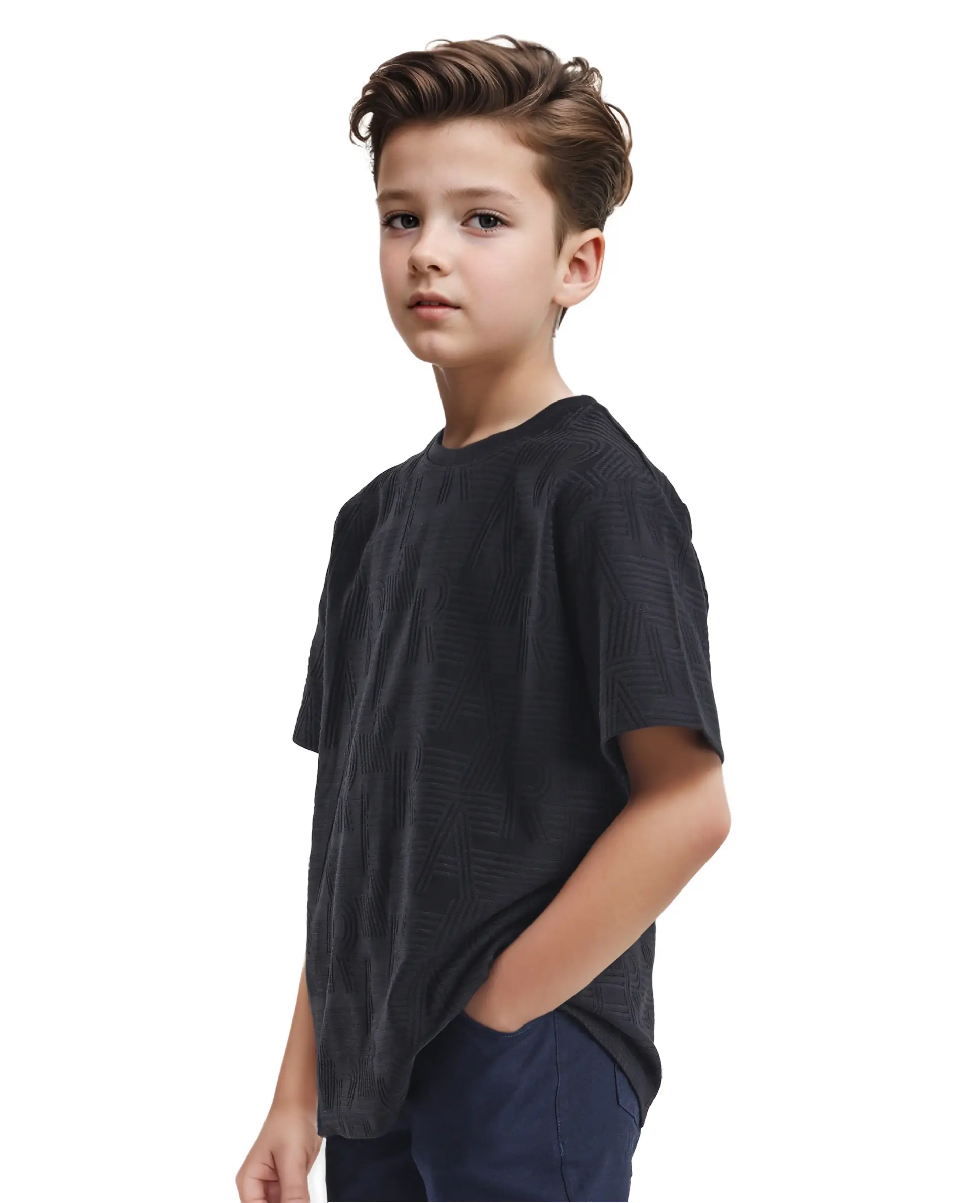 Rare Ones Kids Stom Black Cotton Short Sleeve Crew Neck Solid T-Shirt - Image 5