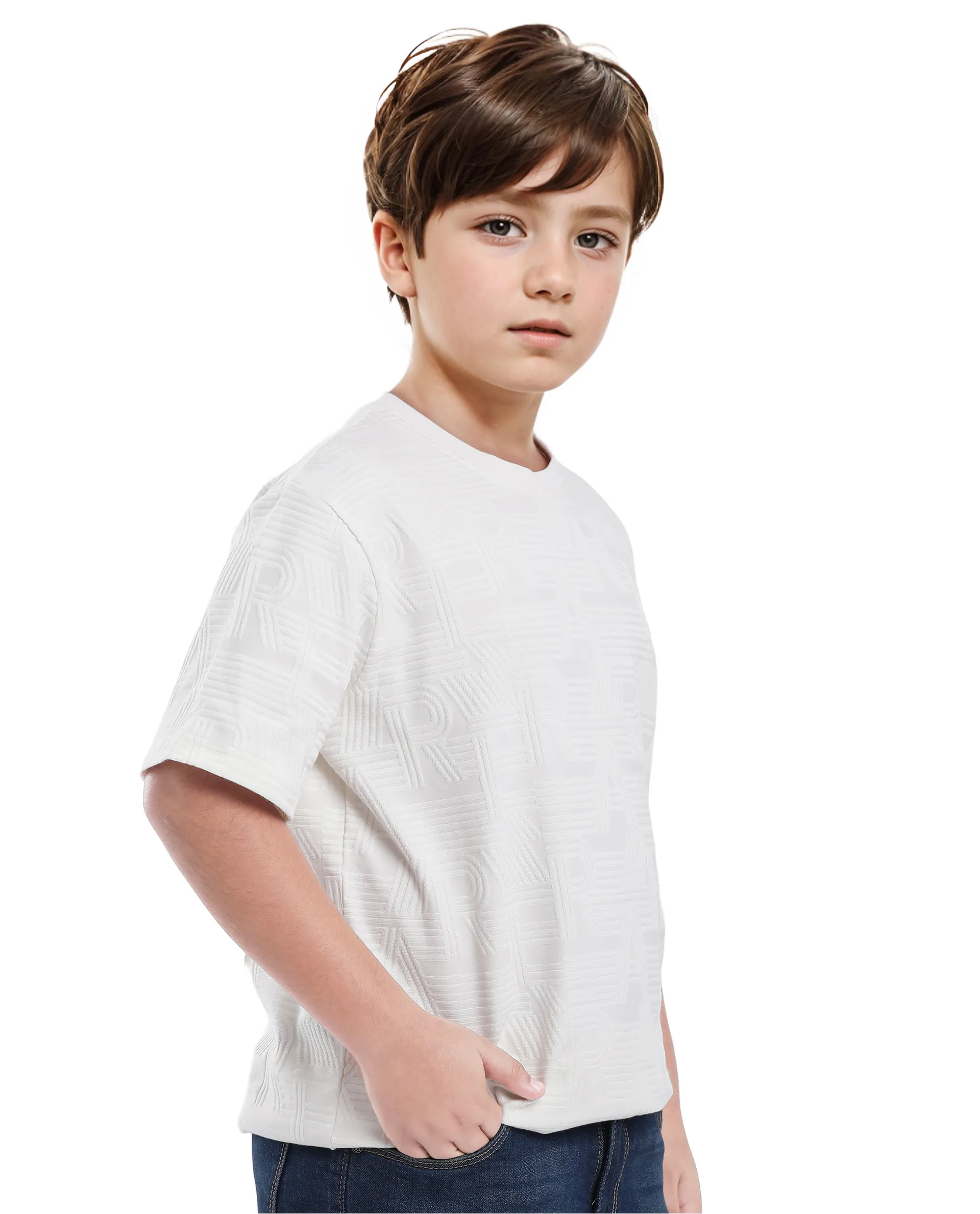 Rare Ones Kids Stom Offwhite Cotton Short Sleeve Crew Neck Solid T-Shirt - Image 5
