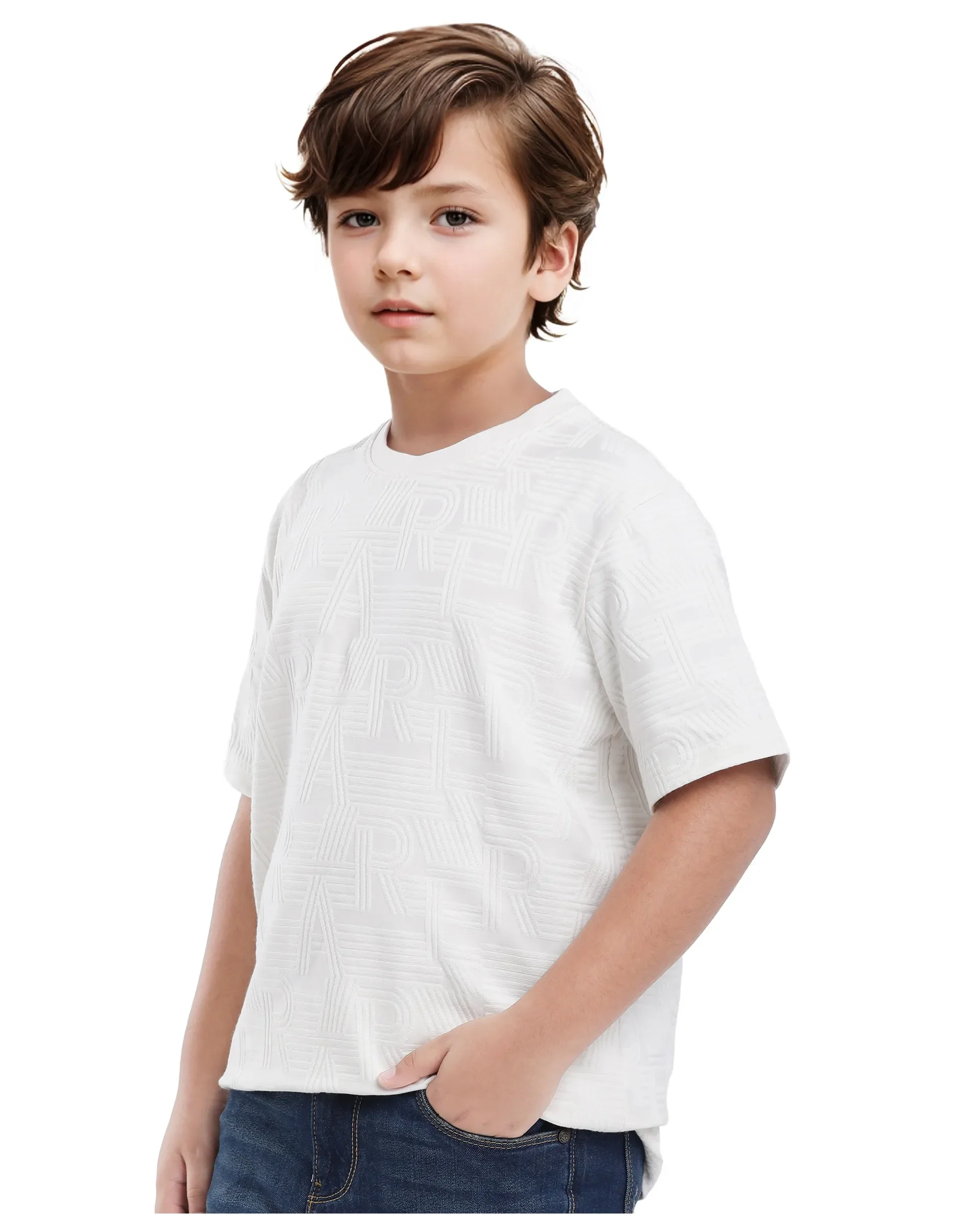Rare Ones Kids Stom Offwhite Cotton Short Sleeve Crew Neck Solid T-Shirt - Image 7