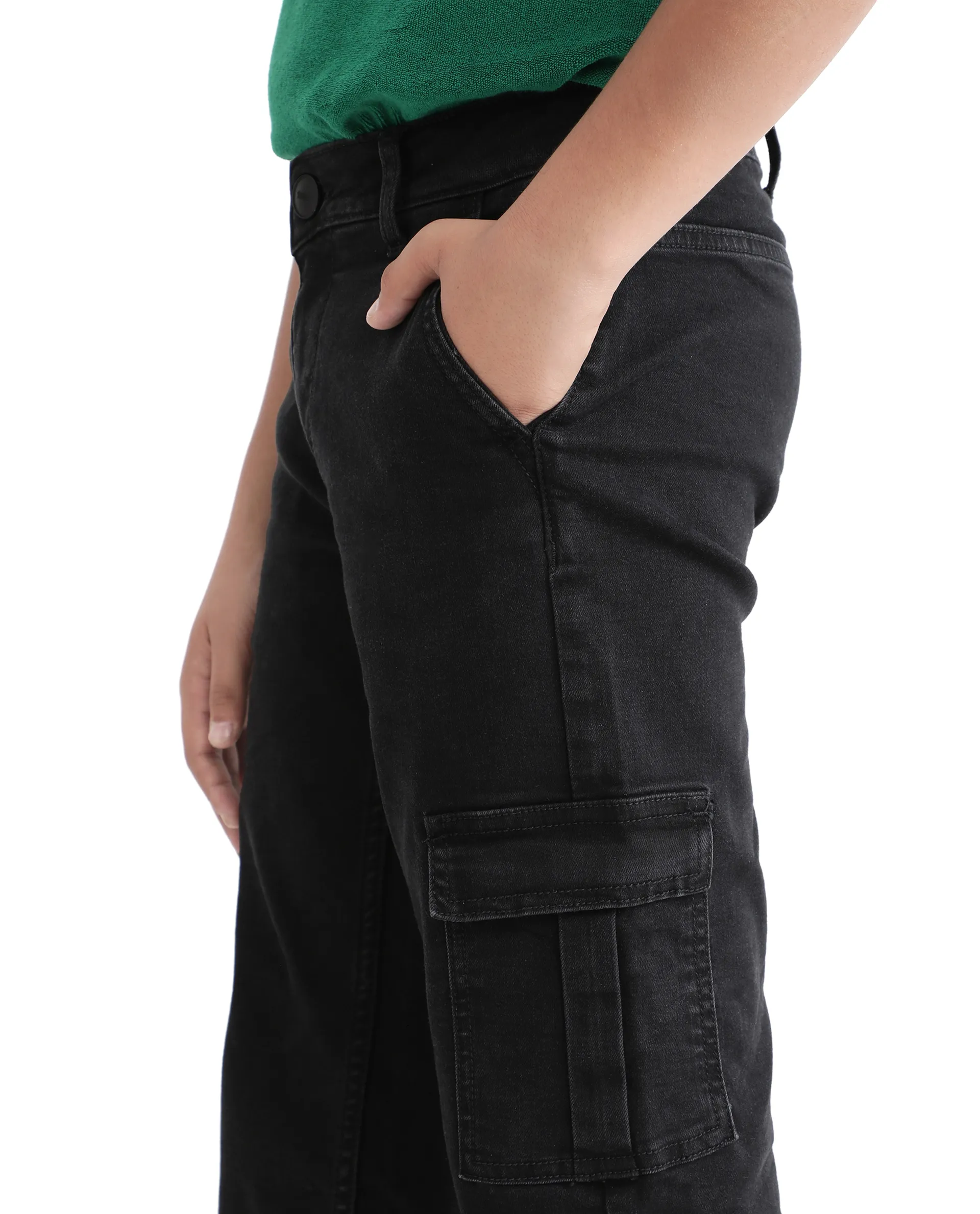 Rare Ones Kids Strait Black Cotton Zipper Closure Solid Loose Fit Jeans - Image 5