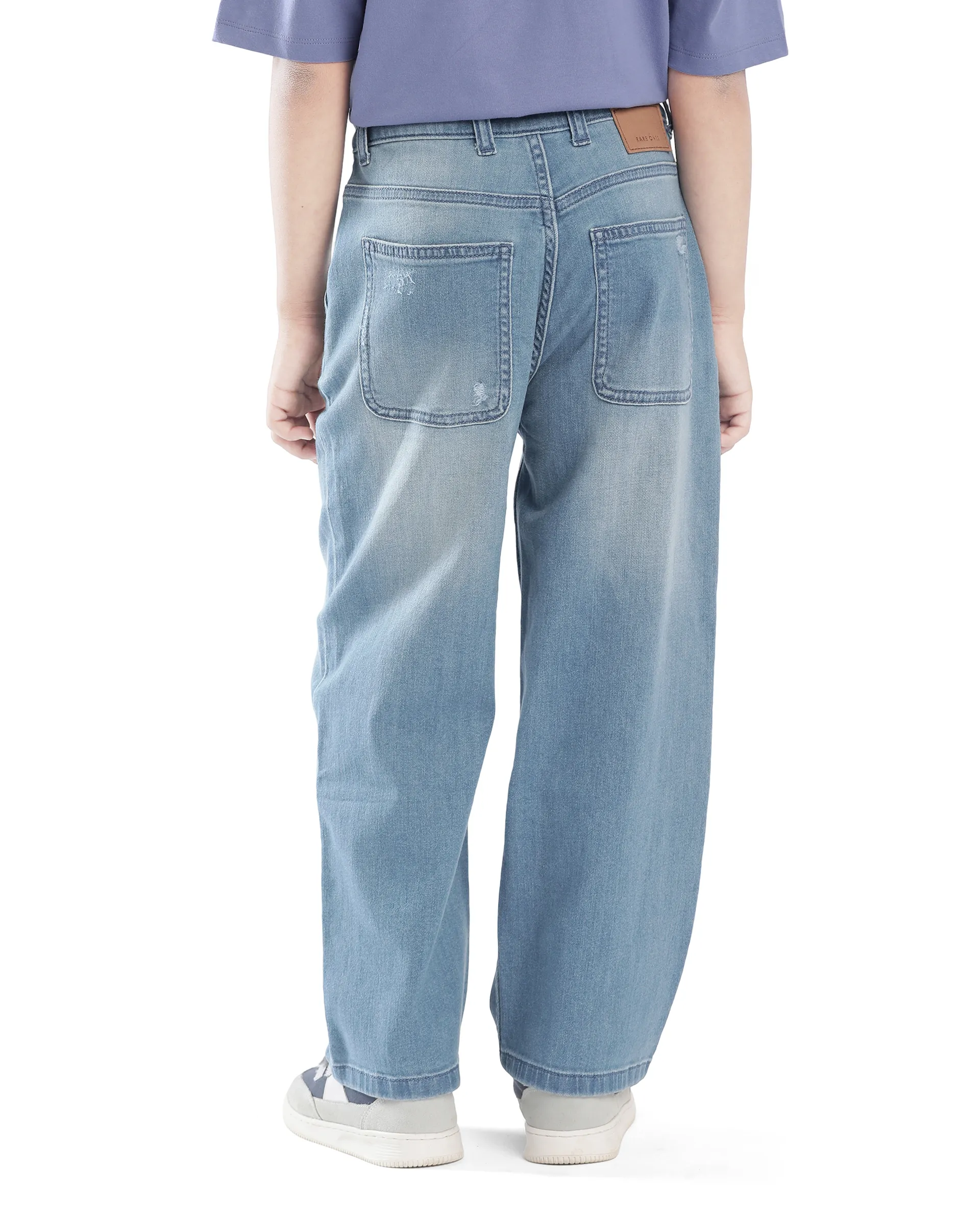 Rare Ones Kids Stran Blue Cotton Button And Zipper Closure Solid Loose Fit Jeans - Image 10