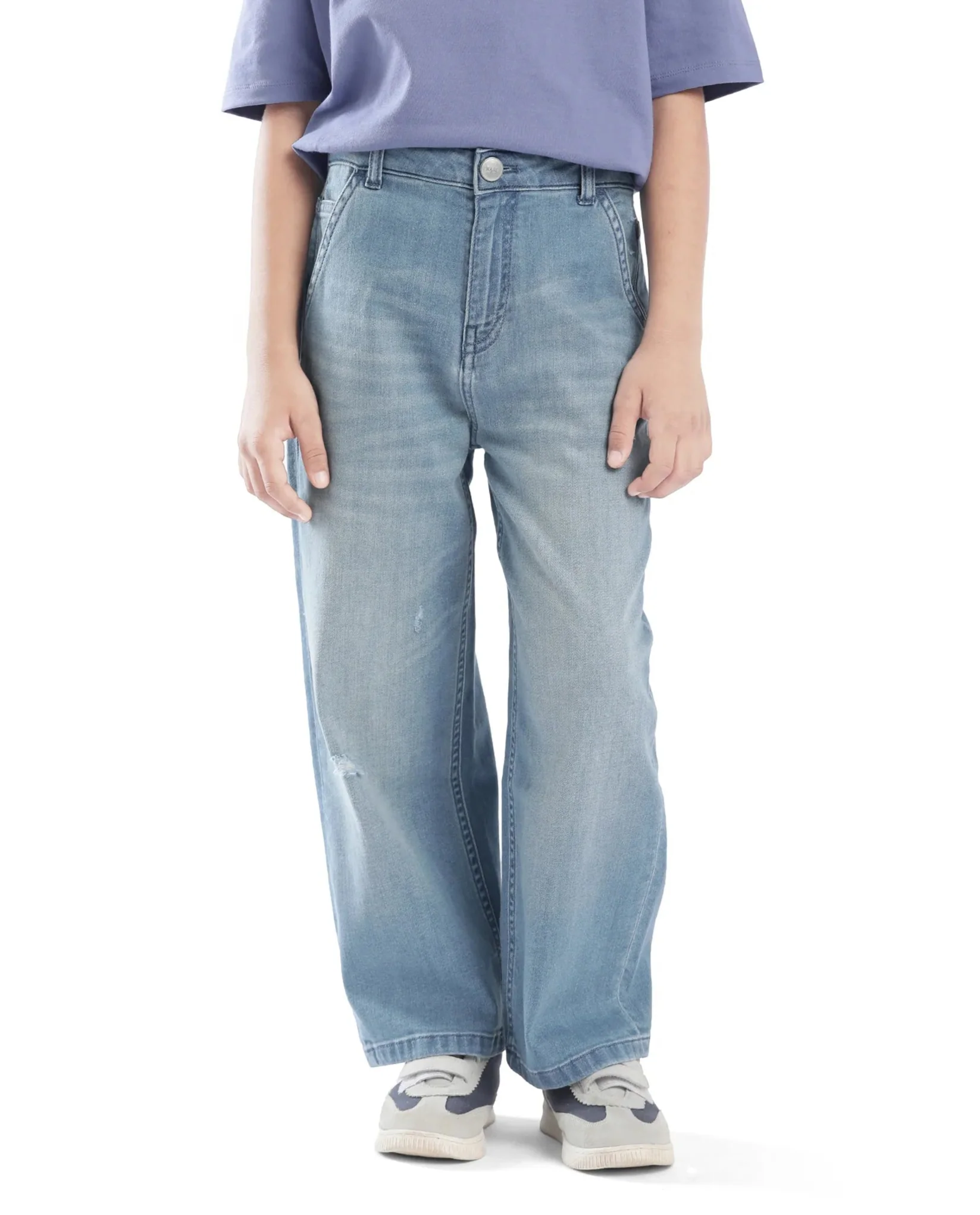 Rare Ones Kids Stran Blue Cotton Button And Zipper Closure Solid Loose Fit Jeans - Image 2