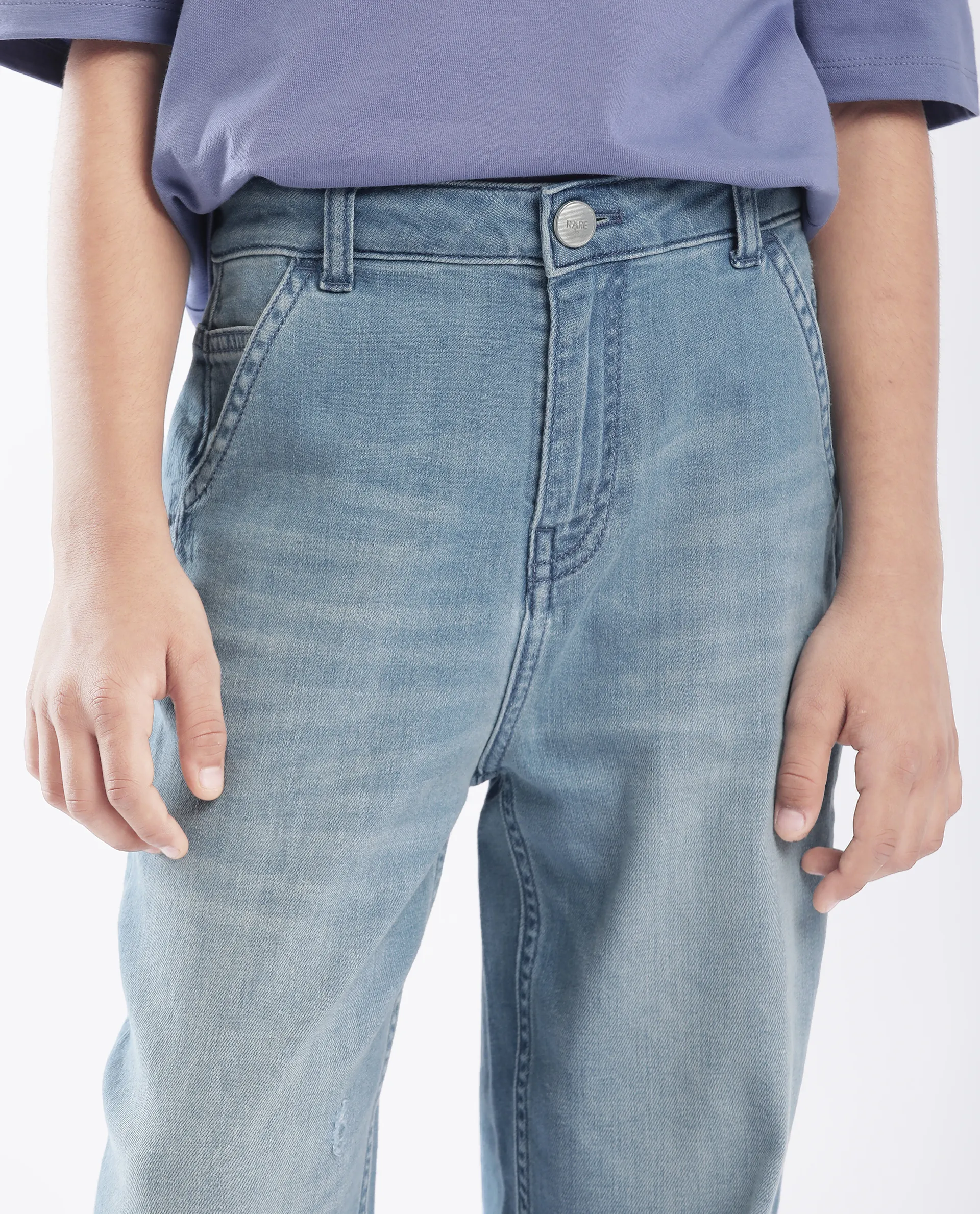 Rare Ones Kids Stran Blue Cotton Button And Zipper Closure Solid Loose Fit Jeans - Image 4