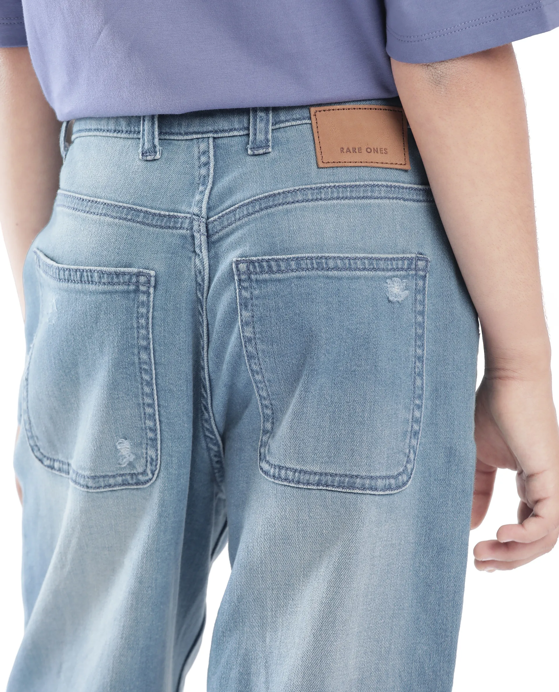 Rare Ones Kids Stran Blue Cotton Button And Zipper Closure Solid Loose Fit Jeans - Image 7