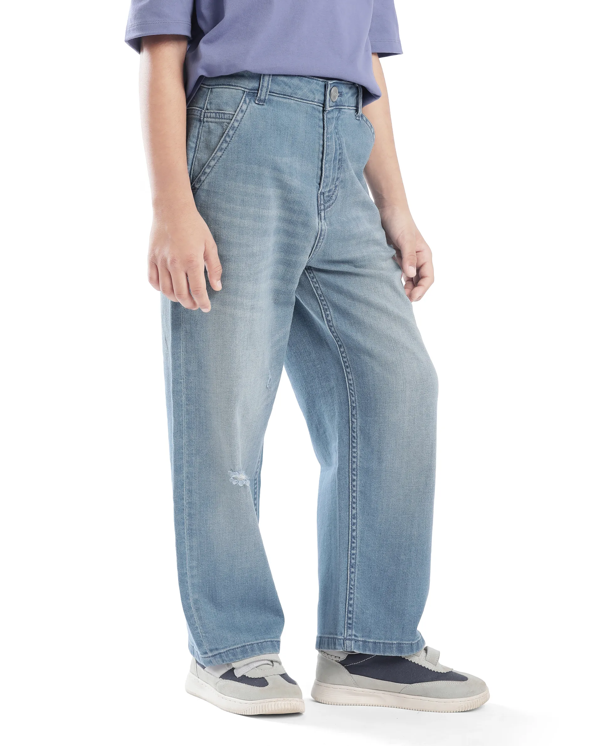 Rare Ones Kids Stran Blue Cotton Button And Zipper Closure Solid Loose Fit Jeans - Image 8
