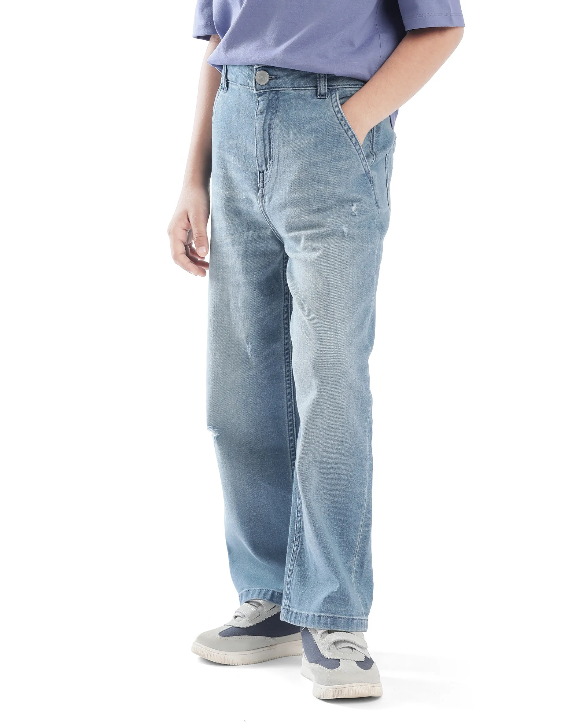 Rare Ones Kids Stran Blue Cotton Button And Zipper Closure Solid Loose Fit Jeans - Image 9