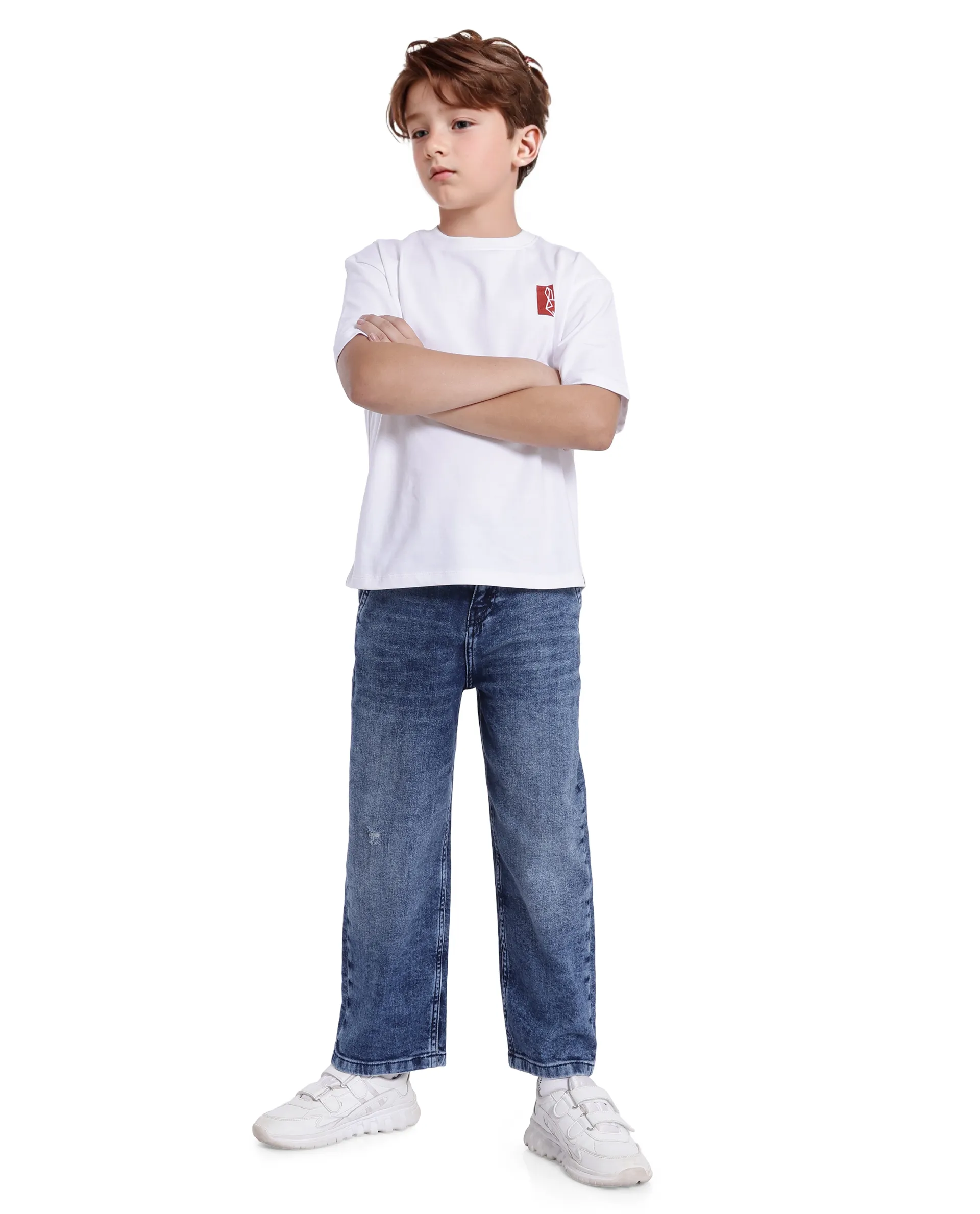 Rare Ones Kids Stran Dark Navy Cotton Zipper Closure Solid Loose Fit Jeans