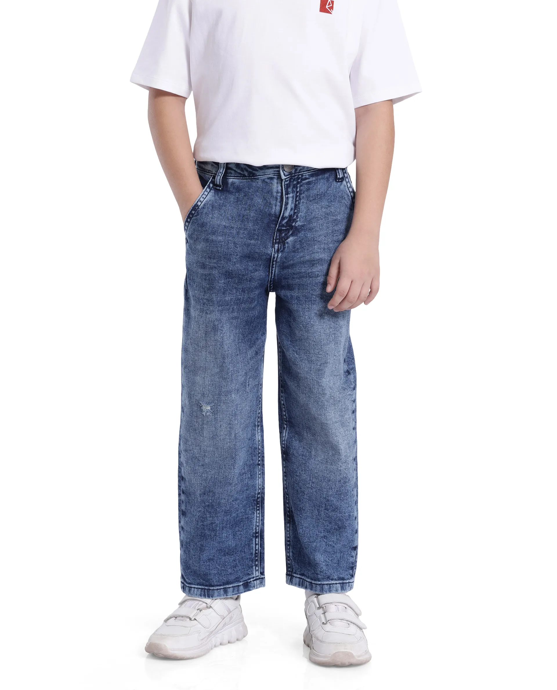 Rare Ones Kids Stran Dark Navy Cotton Zipper Closure Solid Loose Fit Jeans - Image 2