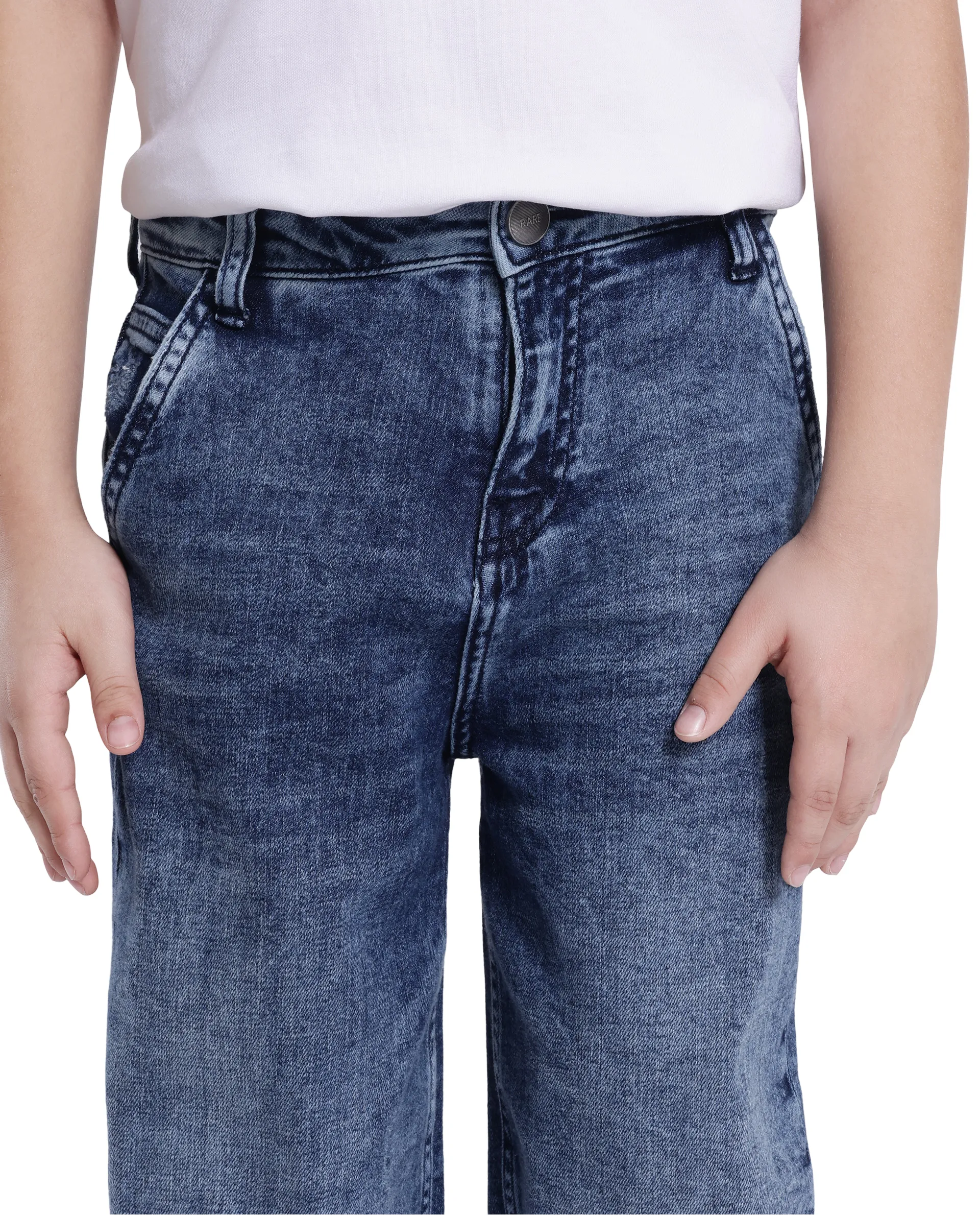Rare Ones Kids Stran Dark Navy Cotton Zipper Closure Solid Loose Fit Jeans - Image 3