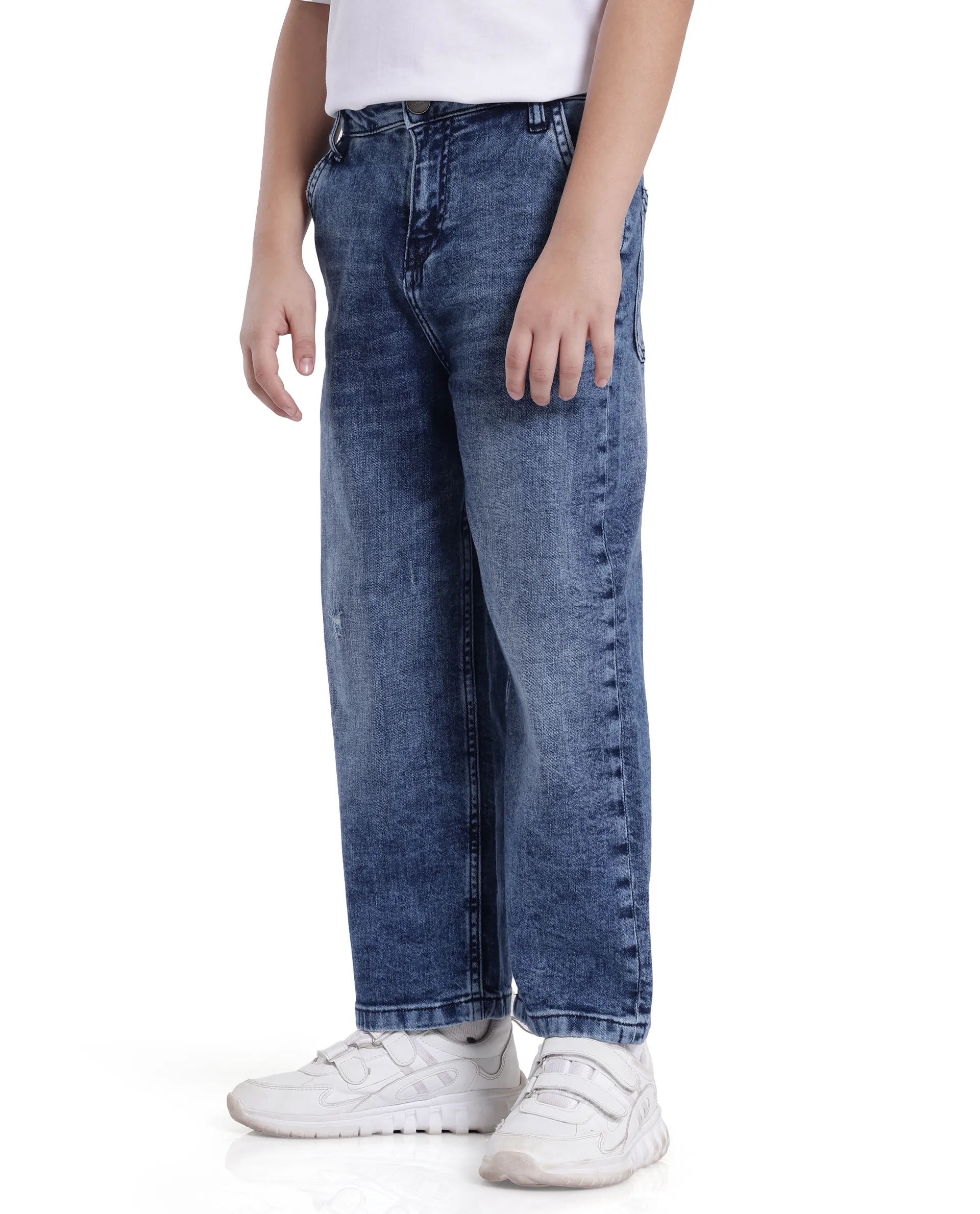 Rare Ones Kids Stran Dark Navy Cotton Zipper Closure Solid Loose Fit Jeans - Image 6