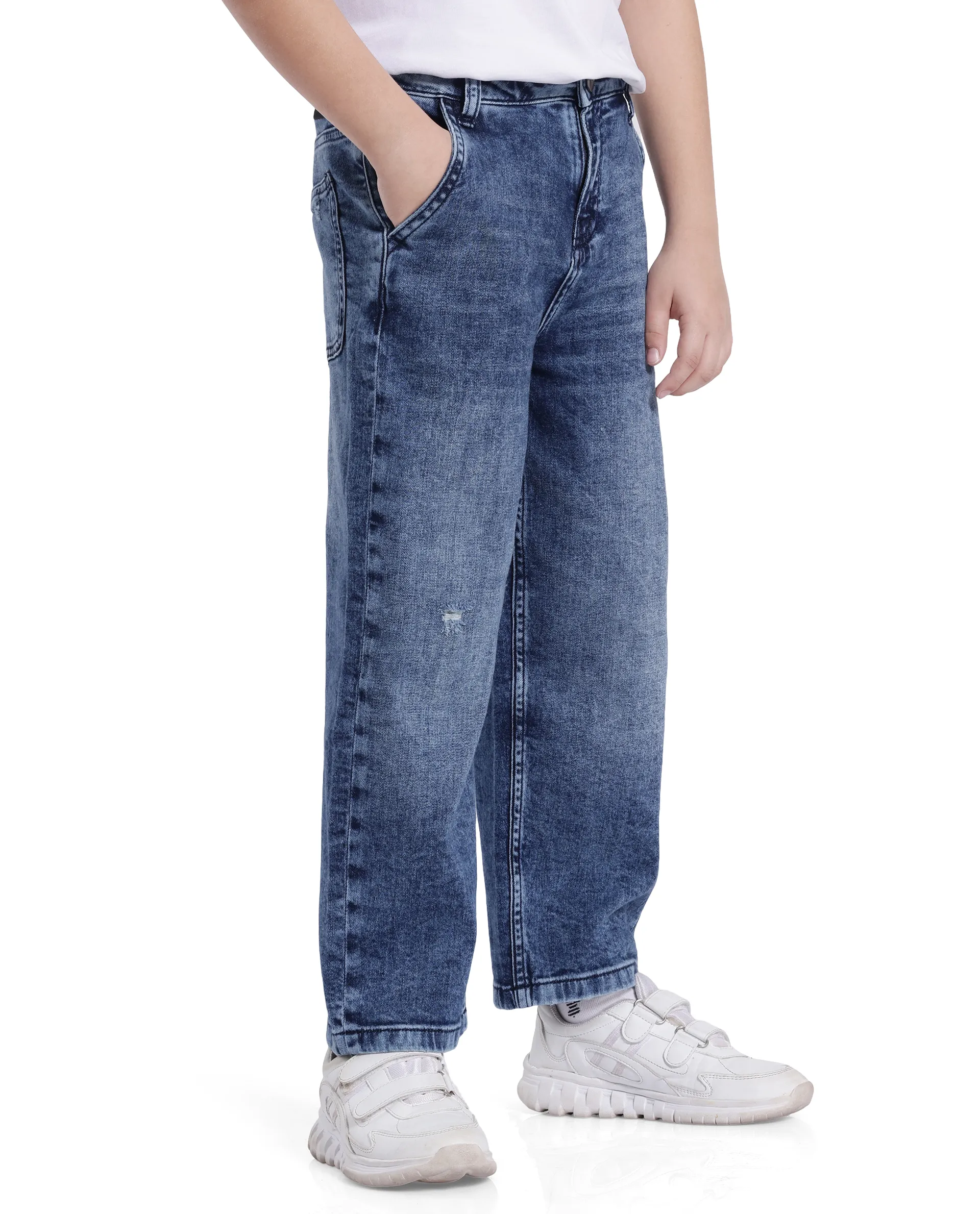 Rare Ones Kids Stran Dark Navy Cotton Zipper Closure Solid Loose Fit Jeans - Image 7