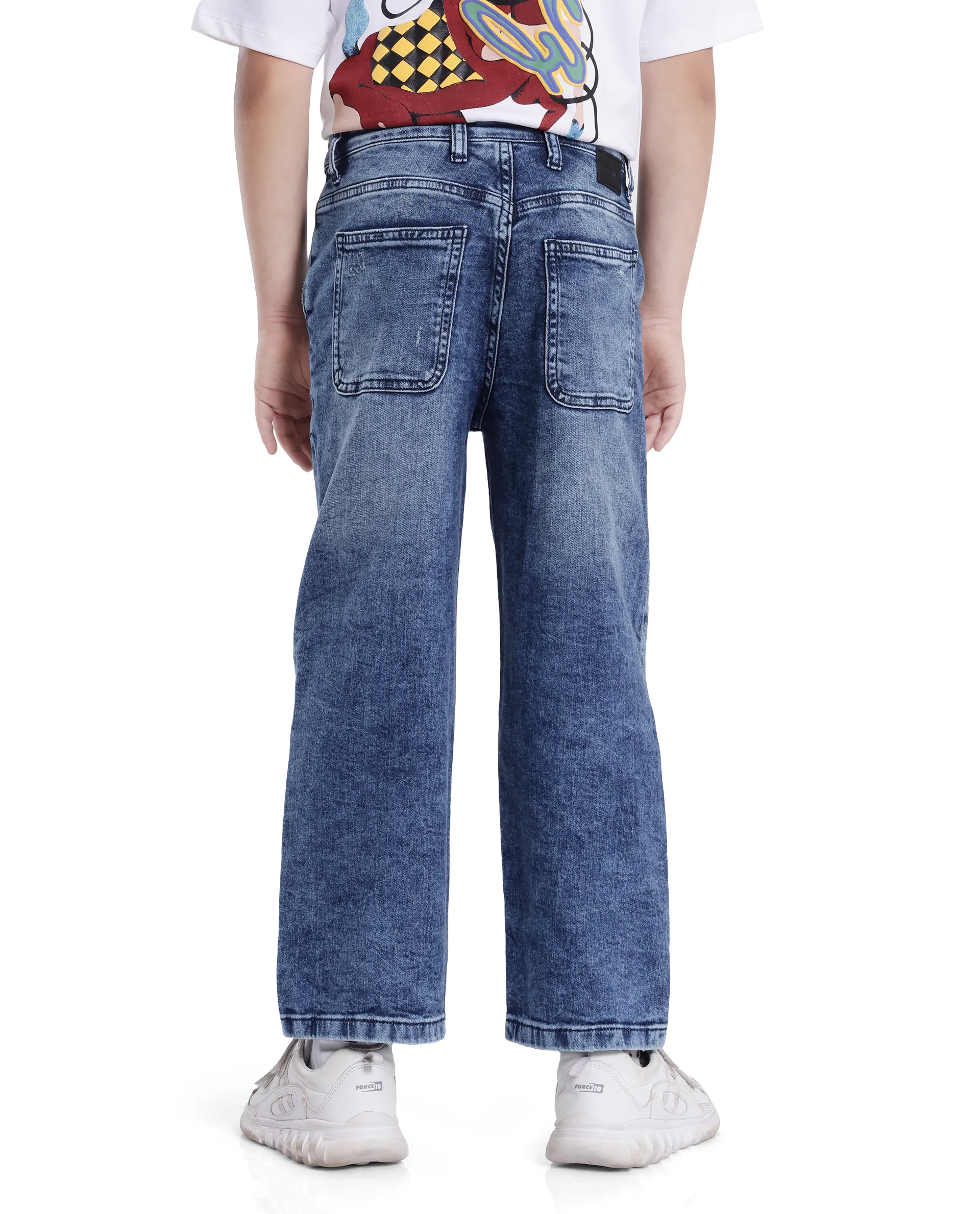 Rare Ones Kids Stran Dark Navy Cotton Zipper Closure Solid Loose Fit Jeans - Image 8