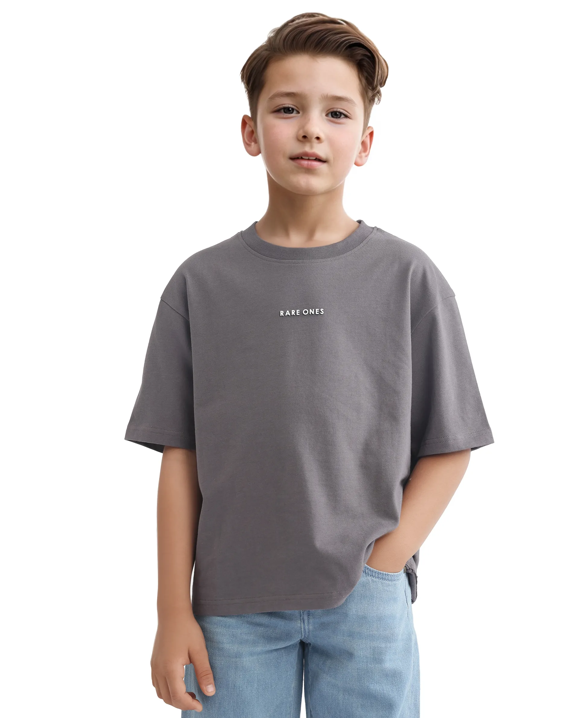 Rare Ones Kids Swyft Dark Grey Cotton Half Sleeve Slip-On Printed Boxy Fit T-Shirt - Image 2