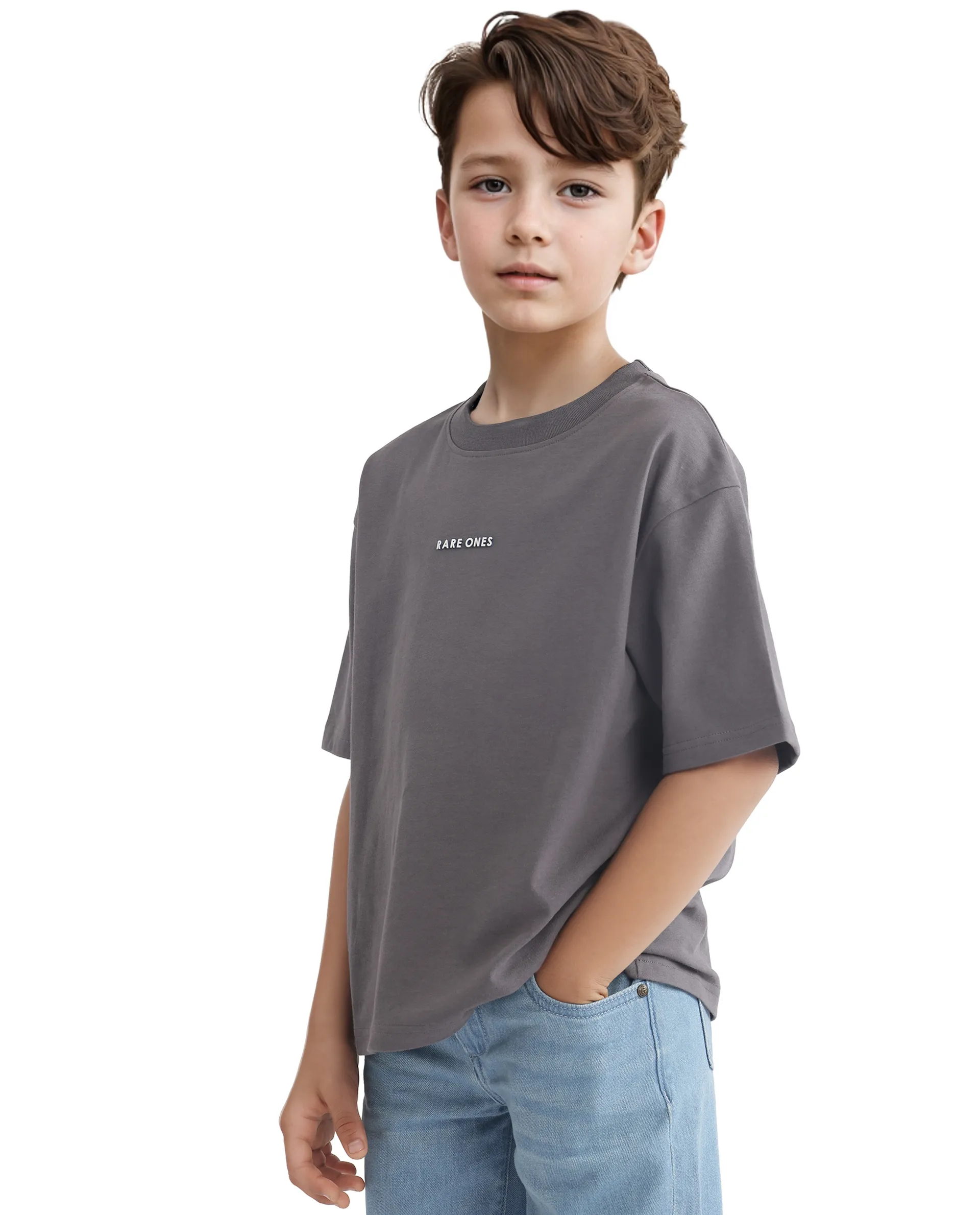 Rare Ones Kids Swyft Dark Grey Cotton Half Sleeve Slip-On Printed Boxy Fit T-Shirt - Image 6