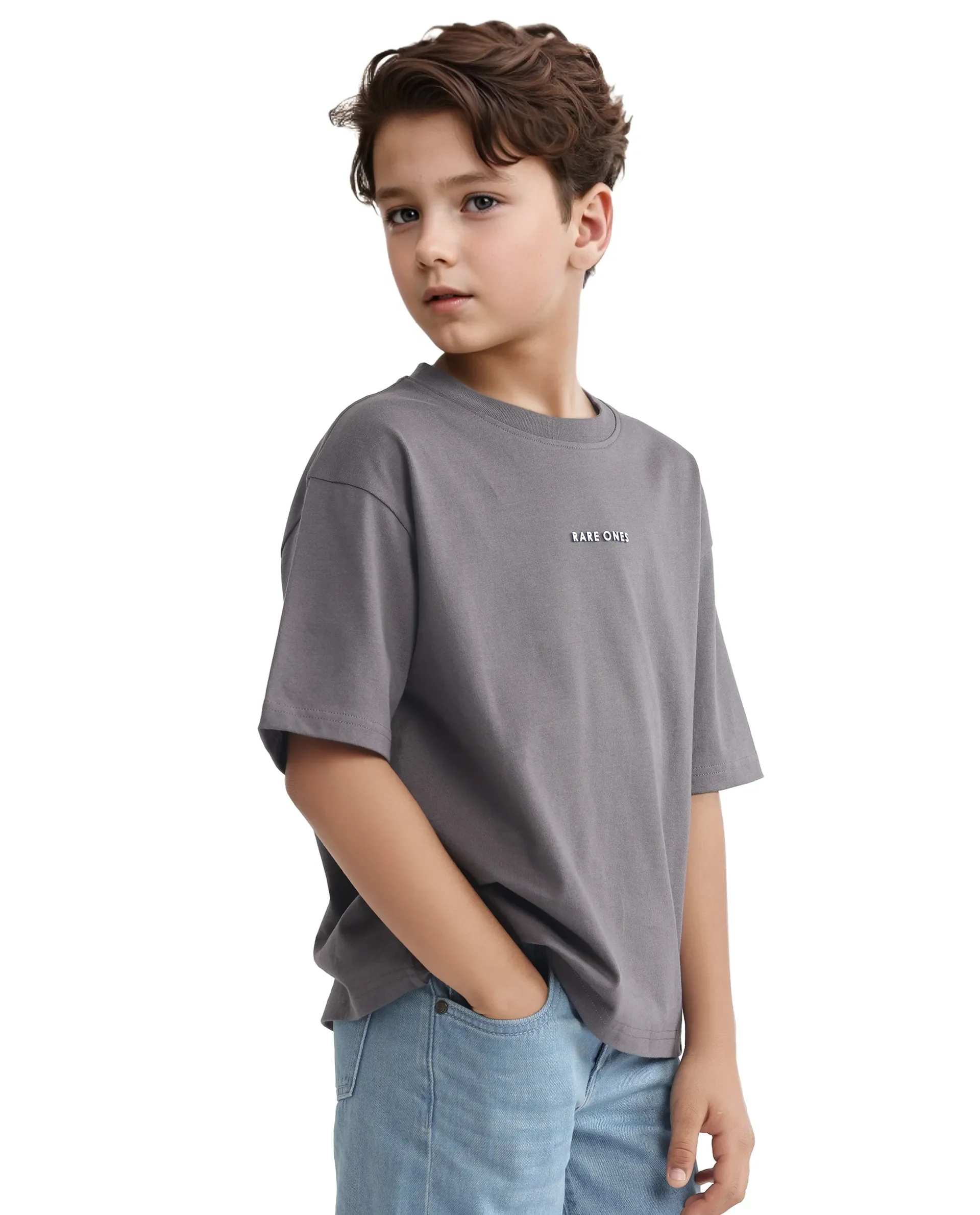 Rare Ones Kids Swyft Dark Grey Cotton Half Sleeve Slip-On Printed Boxy Fit T-Shirt - Image 7