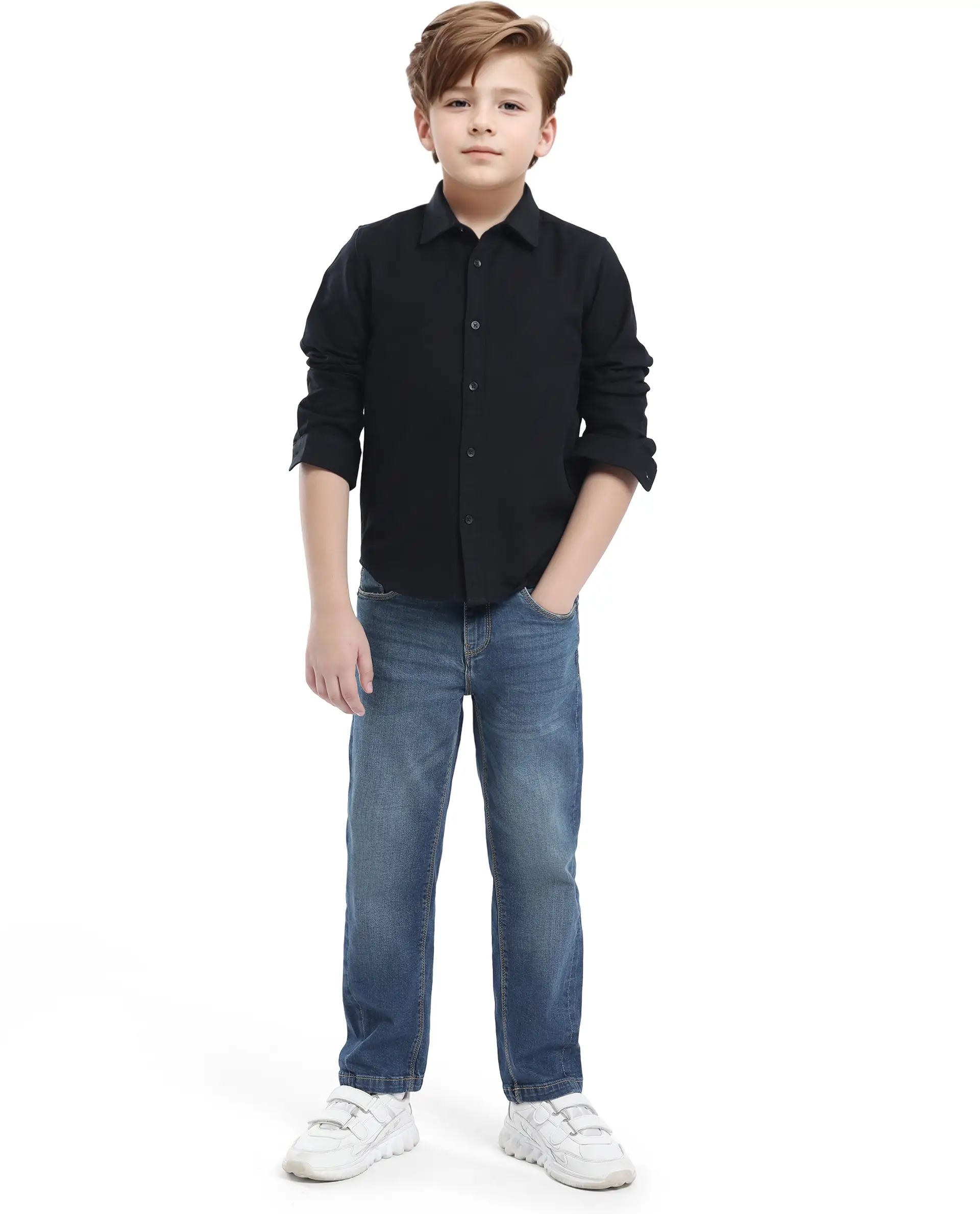 Rare Ones Kids Tago Black Cotton Full Sleeve Button Solid Regular Fit Shirt - Image 2