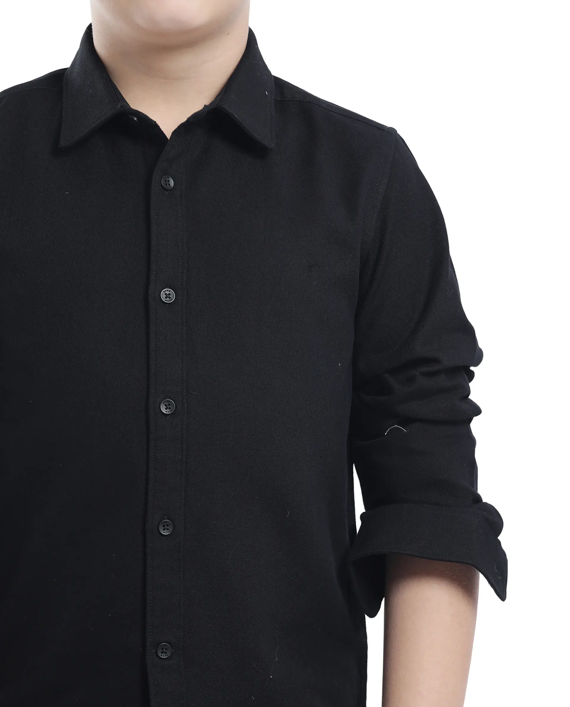 Rare Ones Kids Tago Black Cotton Full Sleeve Button Solid Regular Fit Shirt - Image 5