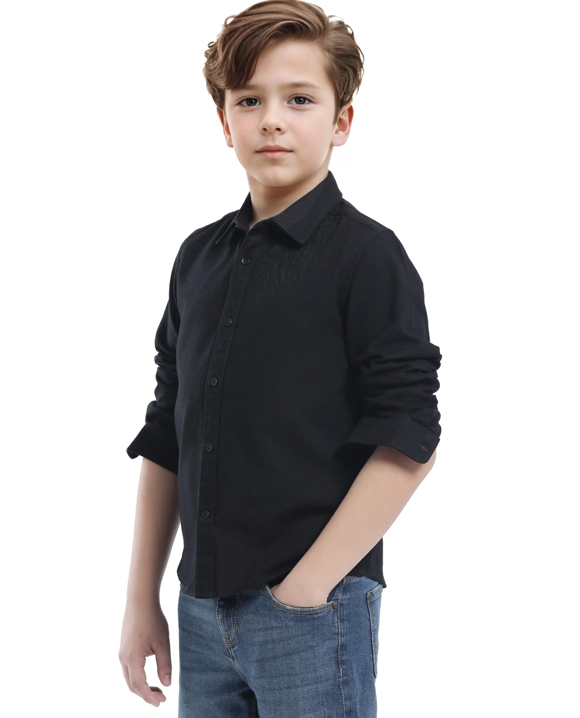 Rare Ones Kids Tago Black Cotton Full Sleeve Button Solid Regular Fit Shirt - Image 6