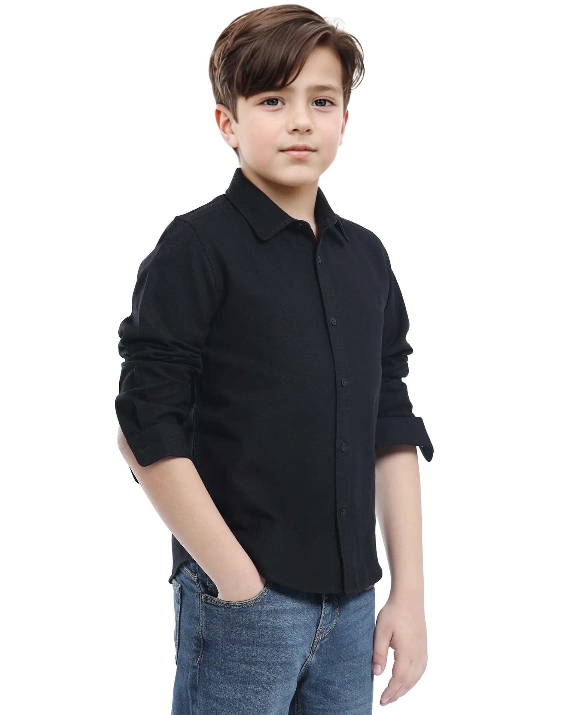 Rare Ones Kids Tago Black Cotton Full Sleeve Button Solid Regular Fit Shirt - Image 7