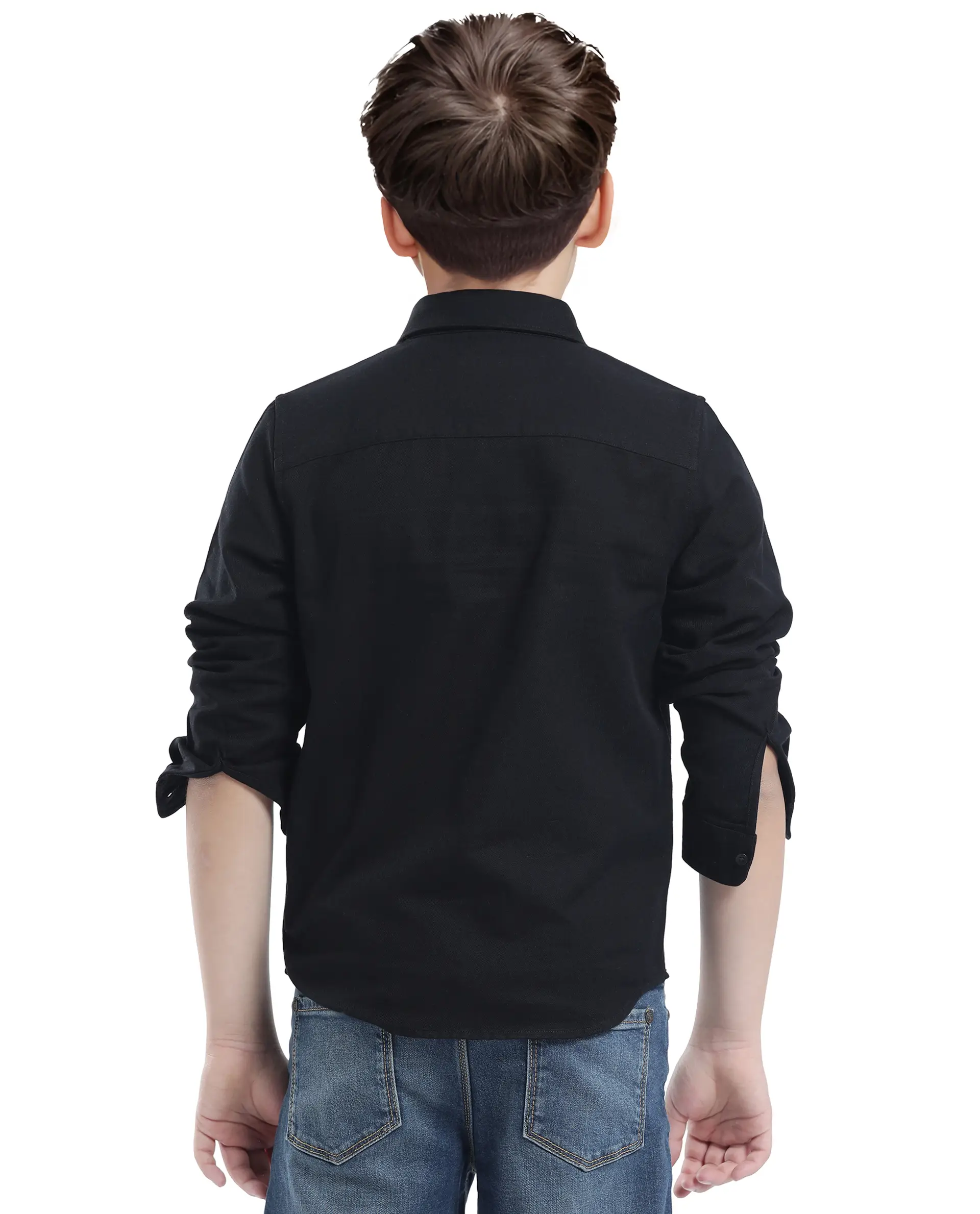 Rare Ones Kids Tago Black Cotton Full Sleeve Button Solid Regular Fit Shirt - Image 8