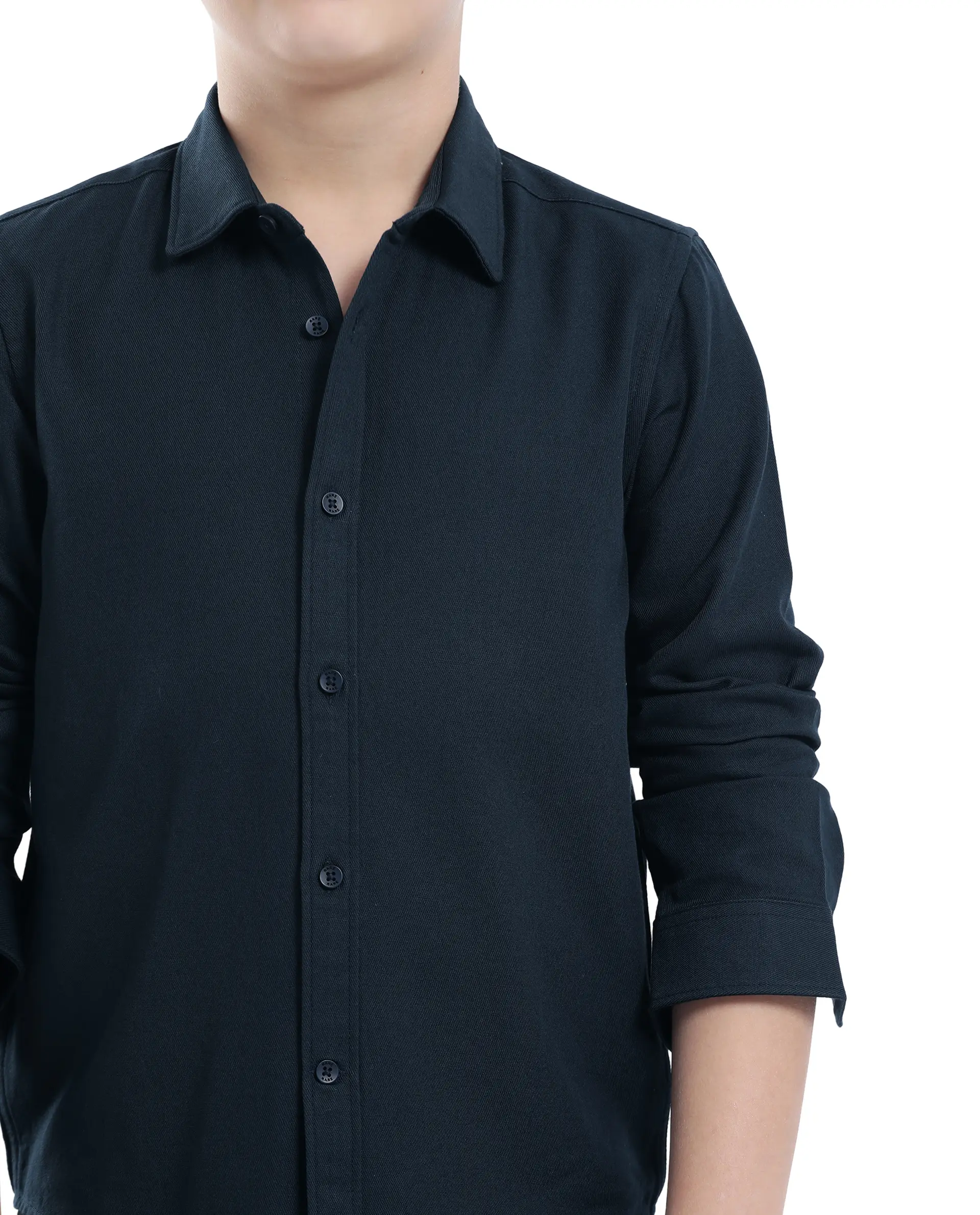 Rare Ones Kids Tago Navy Cotton Full Sleeve Button Solid Regular Fit Shirt - Image 3