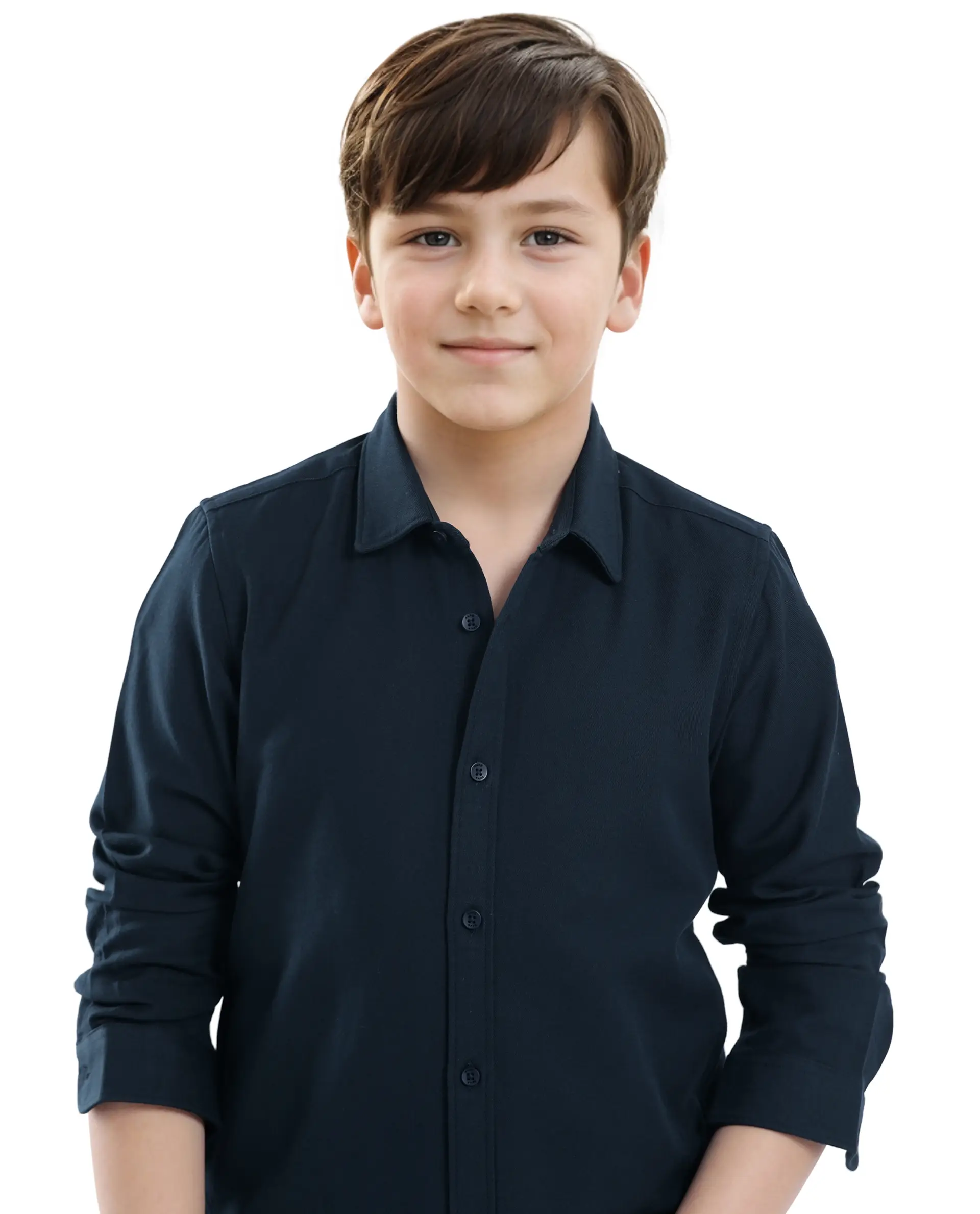 Rare Ones Kids Tago Navy Cotton Full Sleeve Button Solid Regular Fit Shirt - Image 5