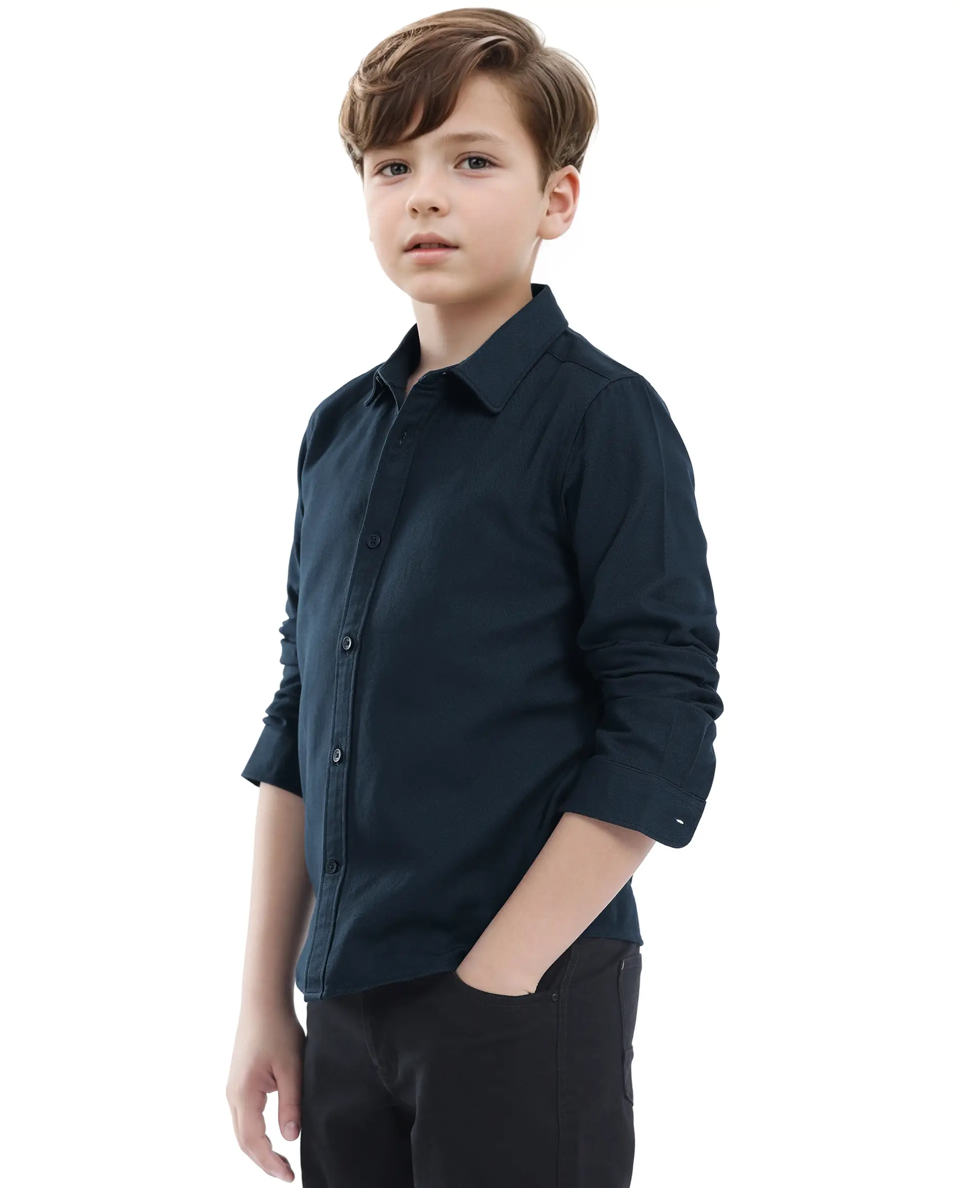 Rare Ones Kids Tago Navy Cotton Full Sleeve Button Solid Regular Fit Shirt - Image 7