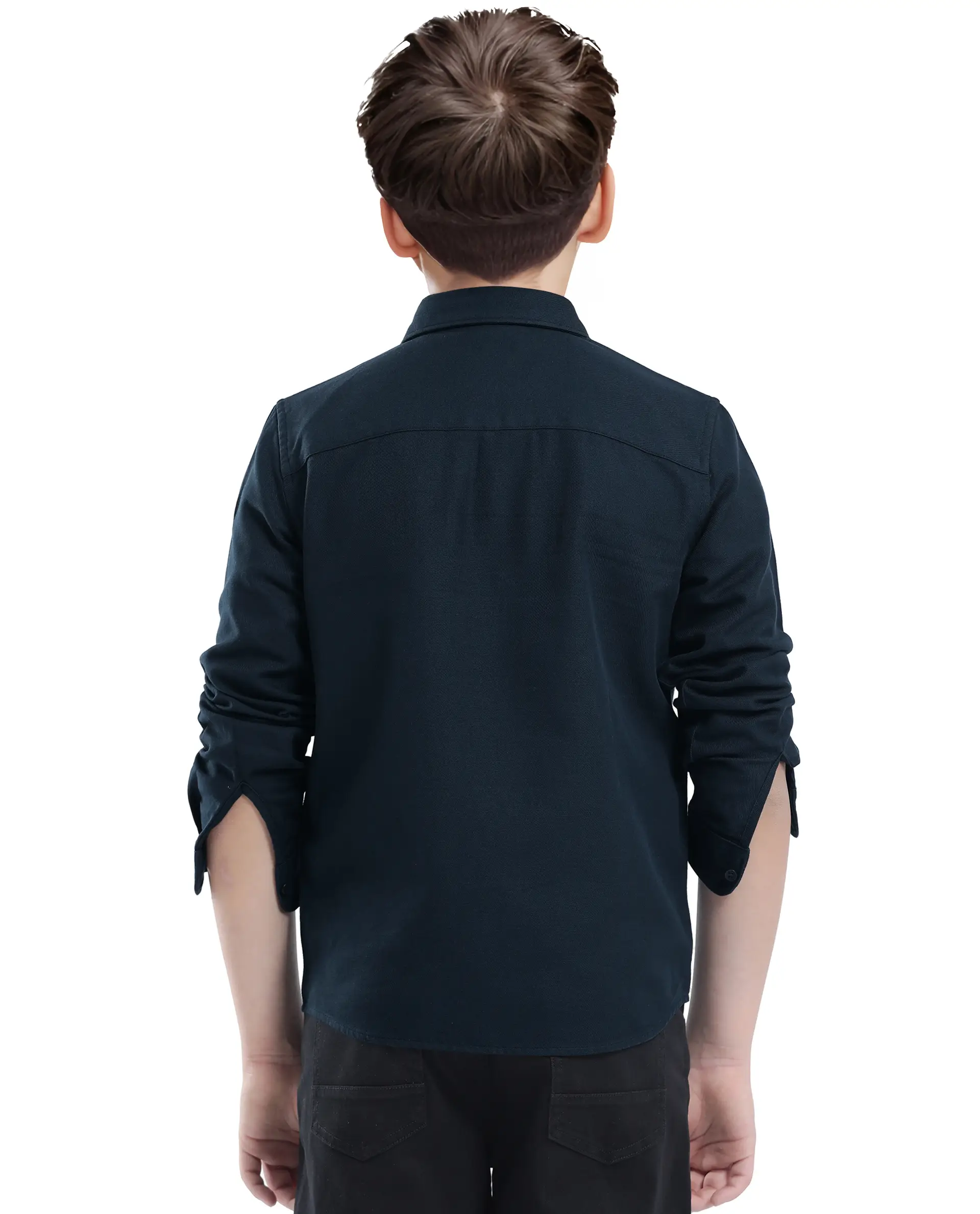 Rare Ones Kids Tago Navy Cotton Full Sleeve Button Solid Regular Fit Shirt - Image 8