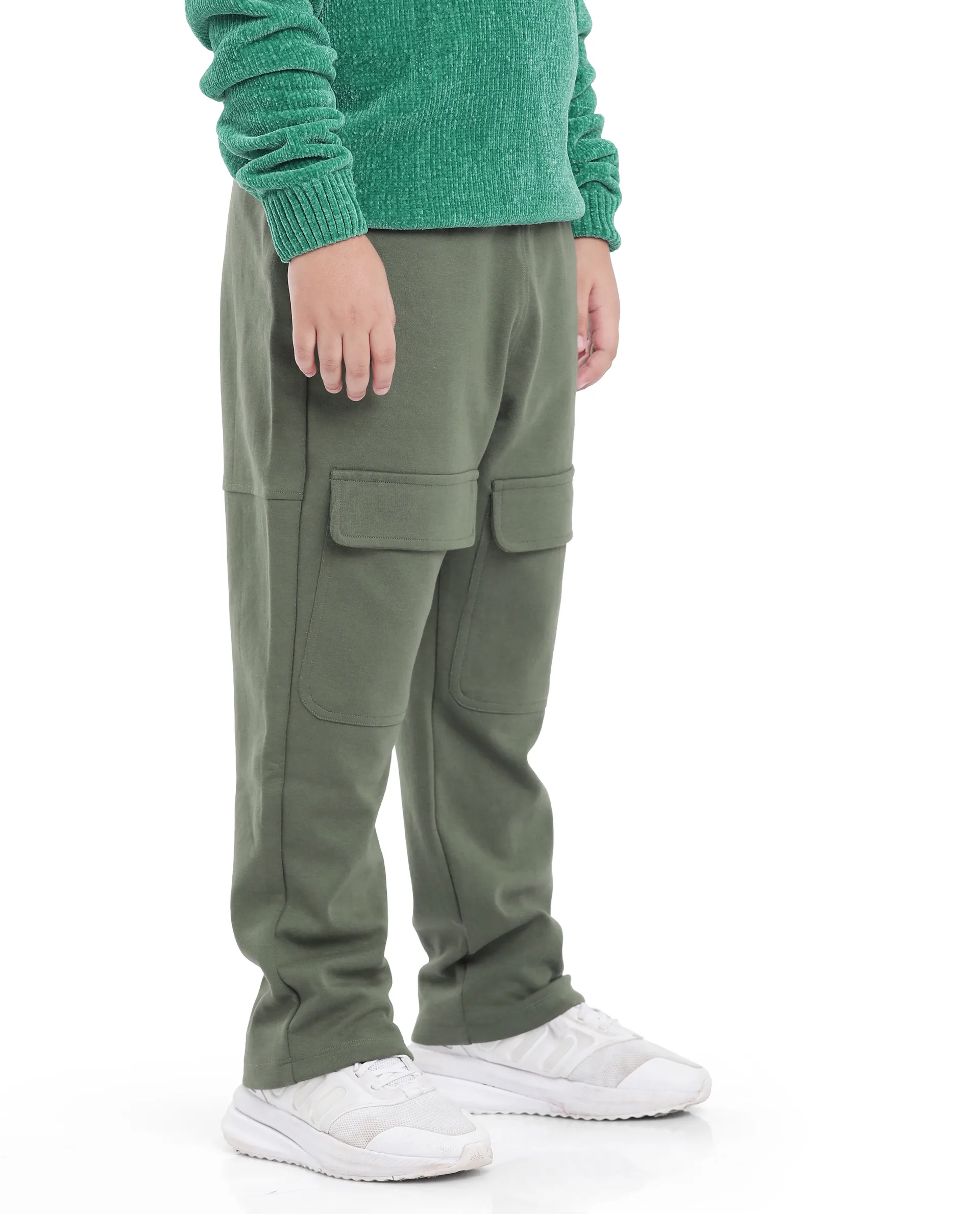 Rare Ones Kids Tami Green Cotton Poly Regular Fit Multipocket Solid Trackpant - Image 4