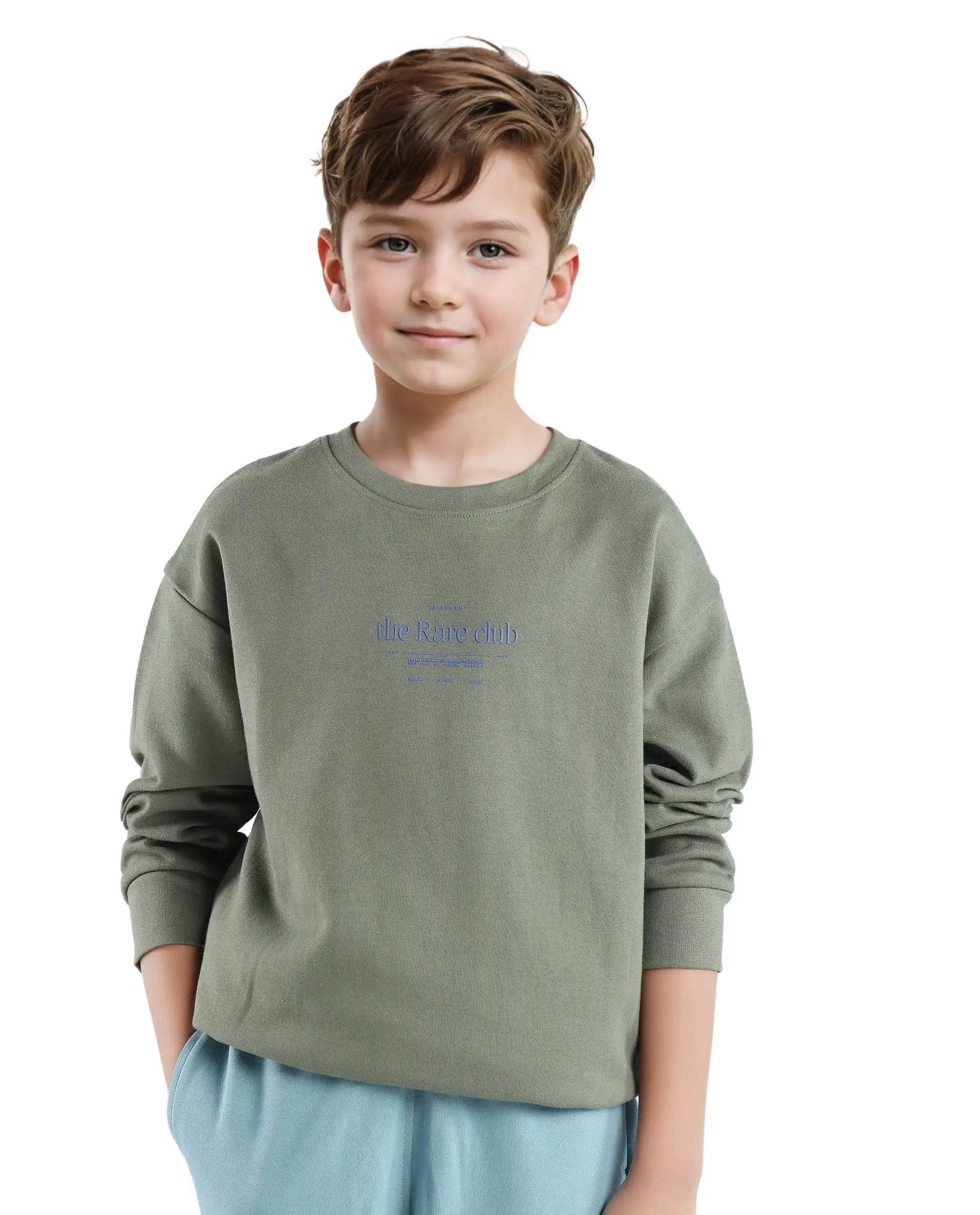 Rare Ones Kids Tamu Dark Green Cotton Full Sleeve Hd Print With Twill Texture Sweatshirt - Image 5