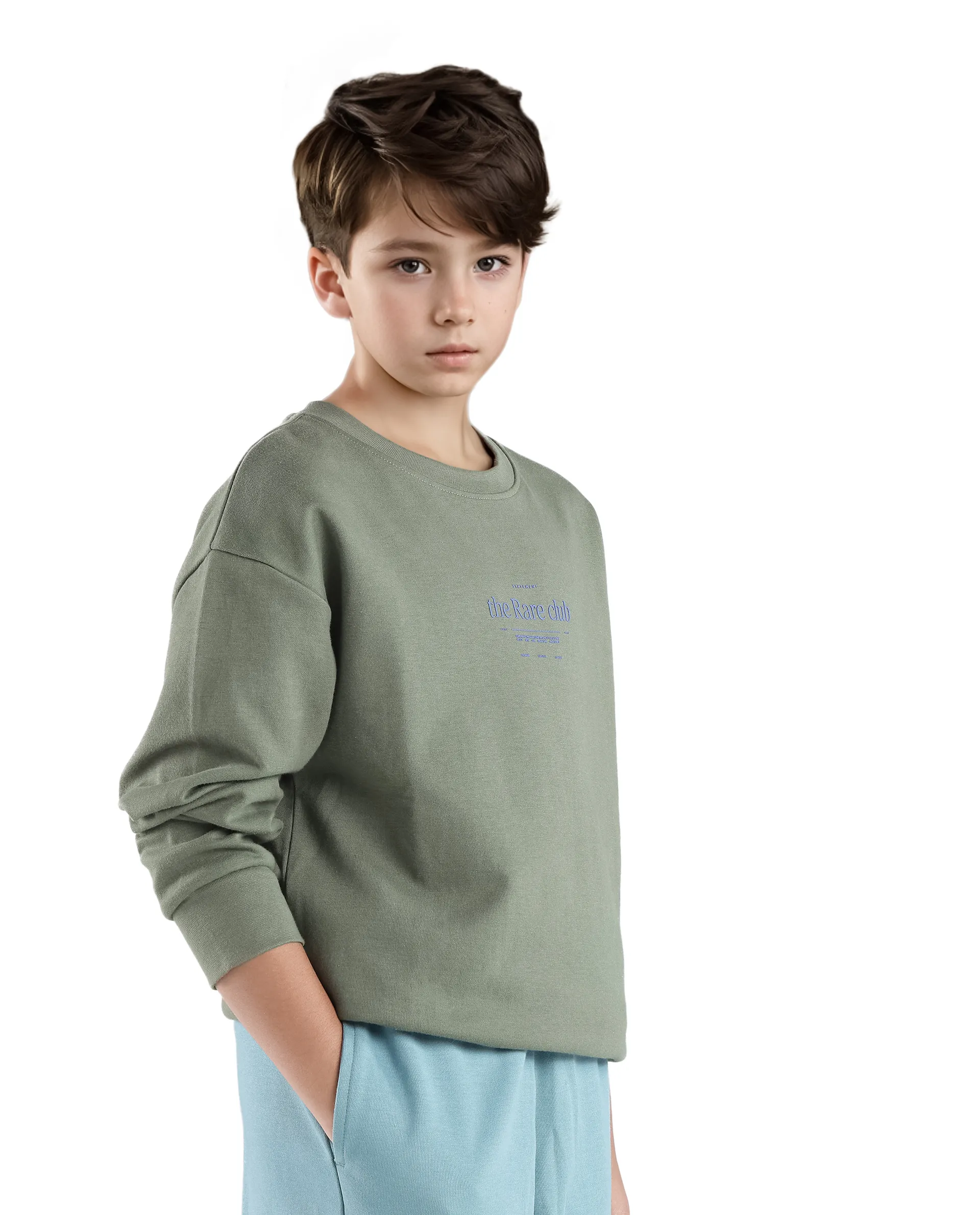 Rare Ones Kids Tamu Dark Green Cotton Full Sleeve Hd Print With Twill Texture Sweatshirt - Image 6