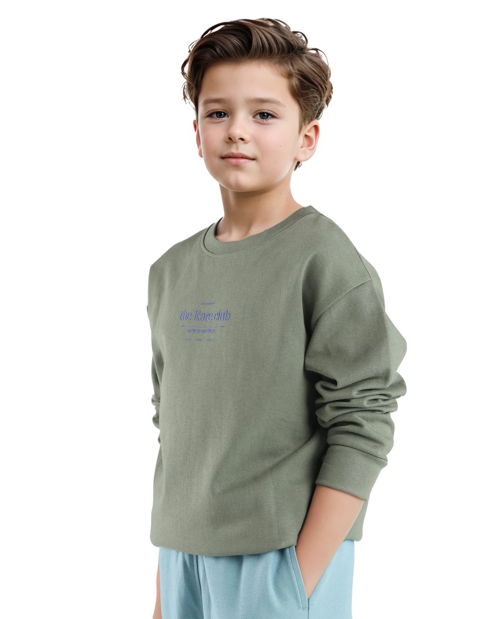 Rare Ones Kids Tamu Dark Green Cotton Full Sleeve Hd Print With Twill Texture Sweatshirt - Image 7