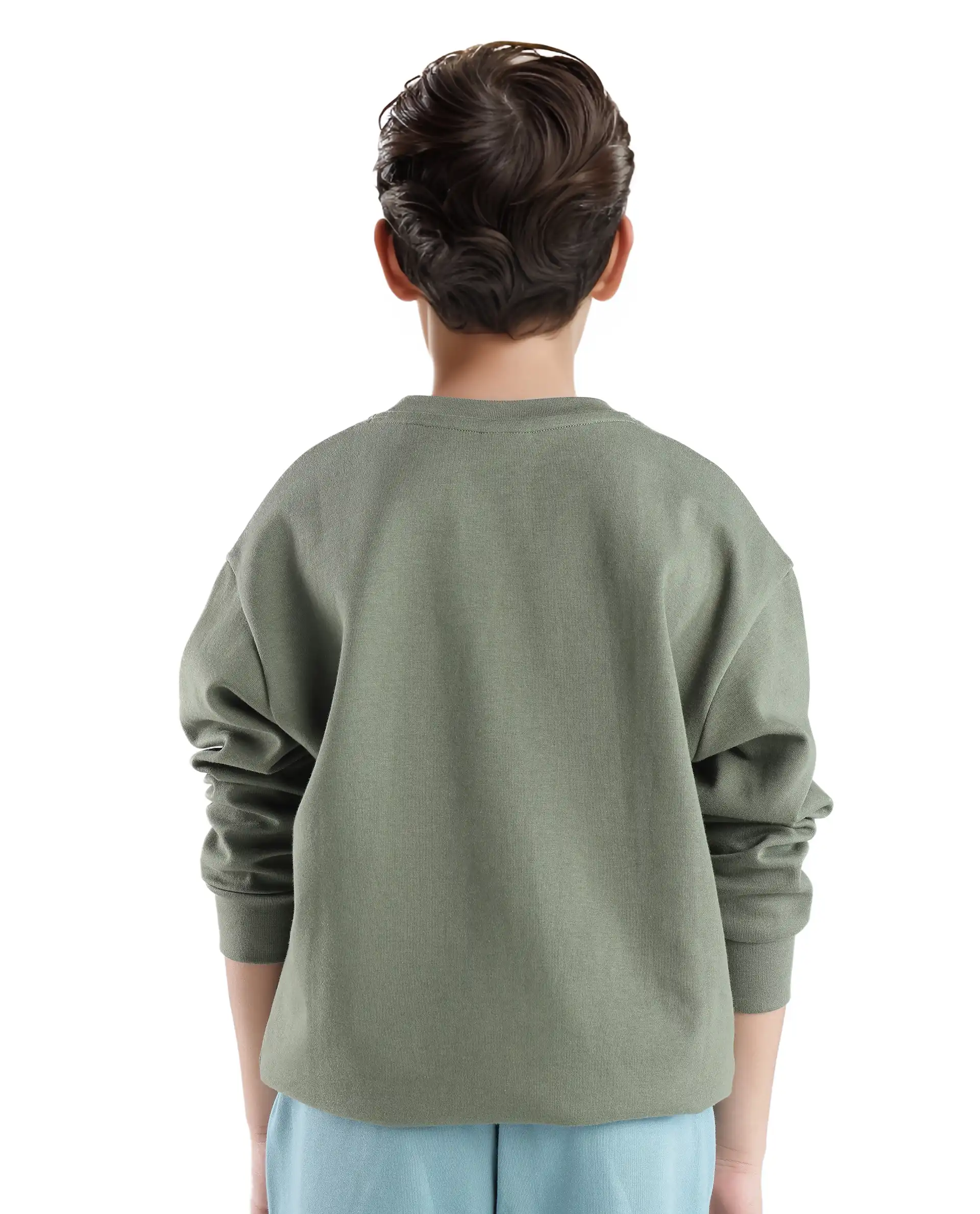 Rare Ones Kids Tamu Dark Green Cotton Full Sleeve Hd Print With Twill Texture Sweatshirt - Image 8