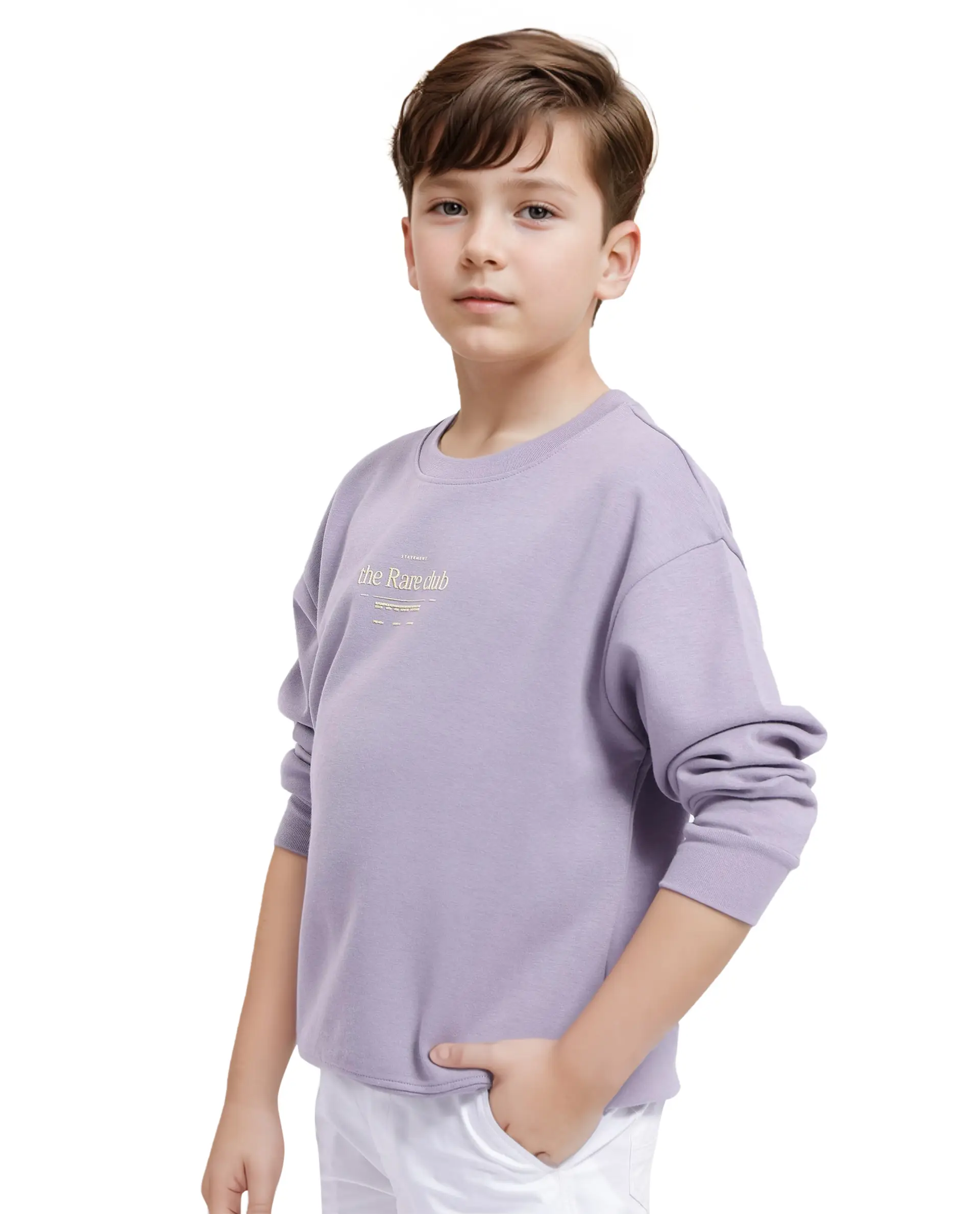 Rare Ones Kids Tamu Dusky Purple Cotton Full Sleeve Crew Neck Hd Print With Twill Texture Sweatshirt - Image 7