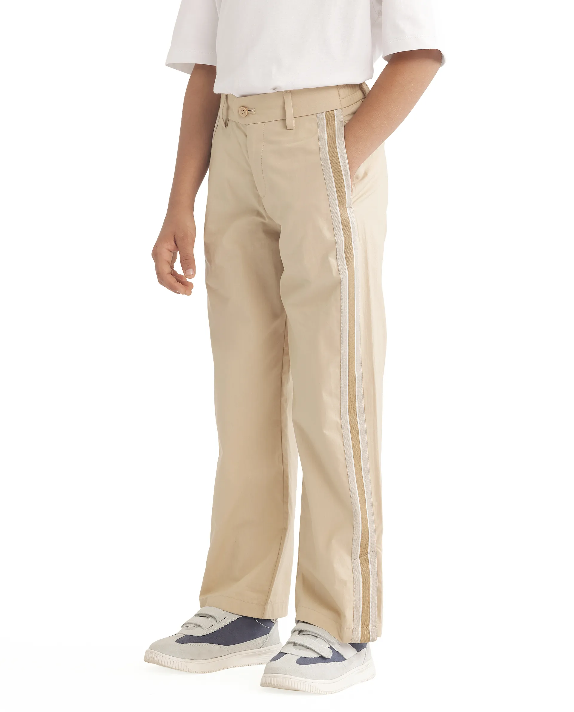 Rare Ones Kids Taper-B Beige Button & Zip Closure Regular Fit Tape Detailed Cotton Trouser - Image 11