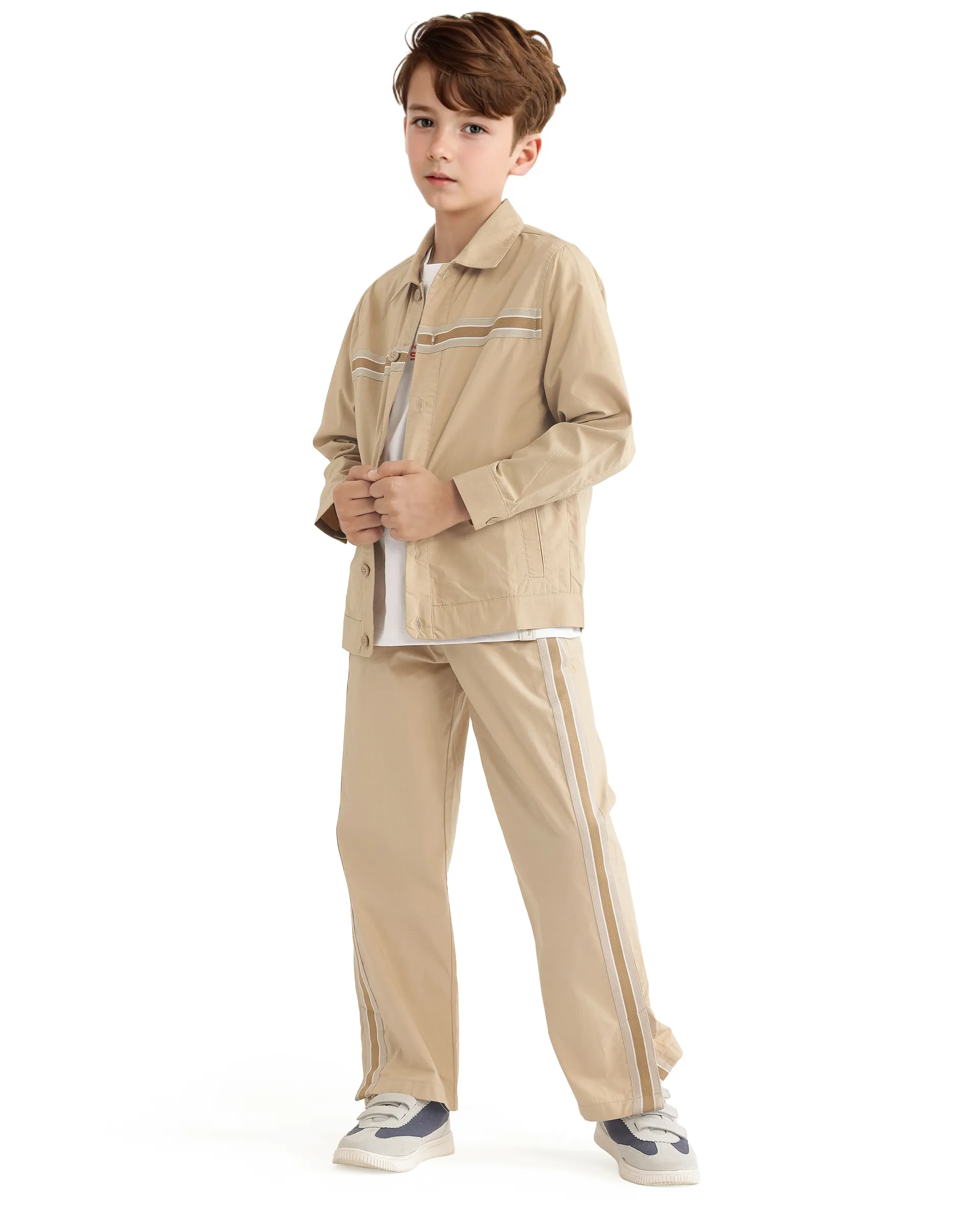 Rare Ones Kids Taper-B Beige Button & Zip Closure Regular Fit Tape Detailed Cotton Trouser - Image 5