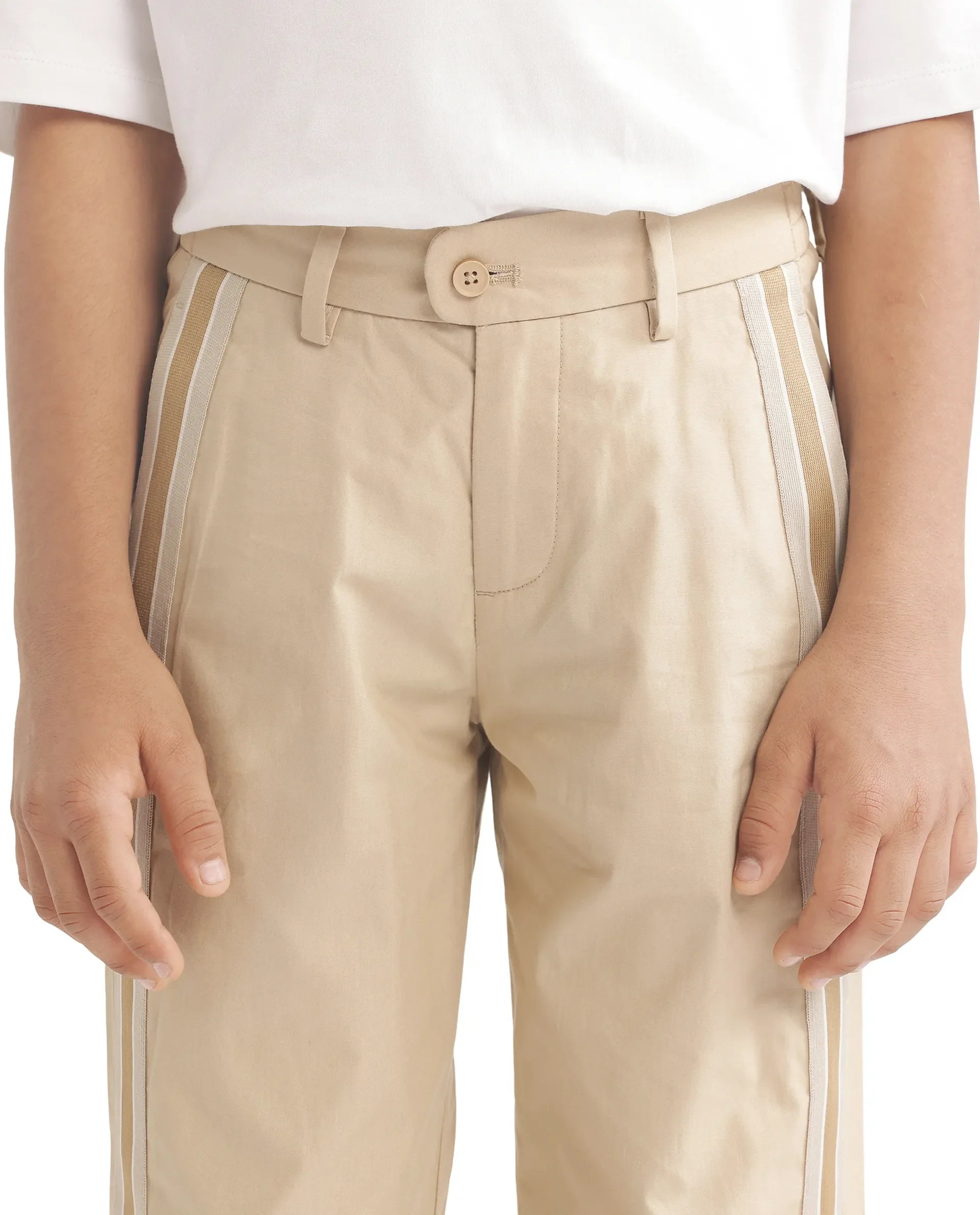 Rare Ones Kids Taper-B Beige Button & Zip Closure Regular Fit Tape Detailed Cotton Trouser - Image 6
