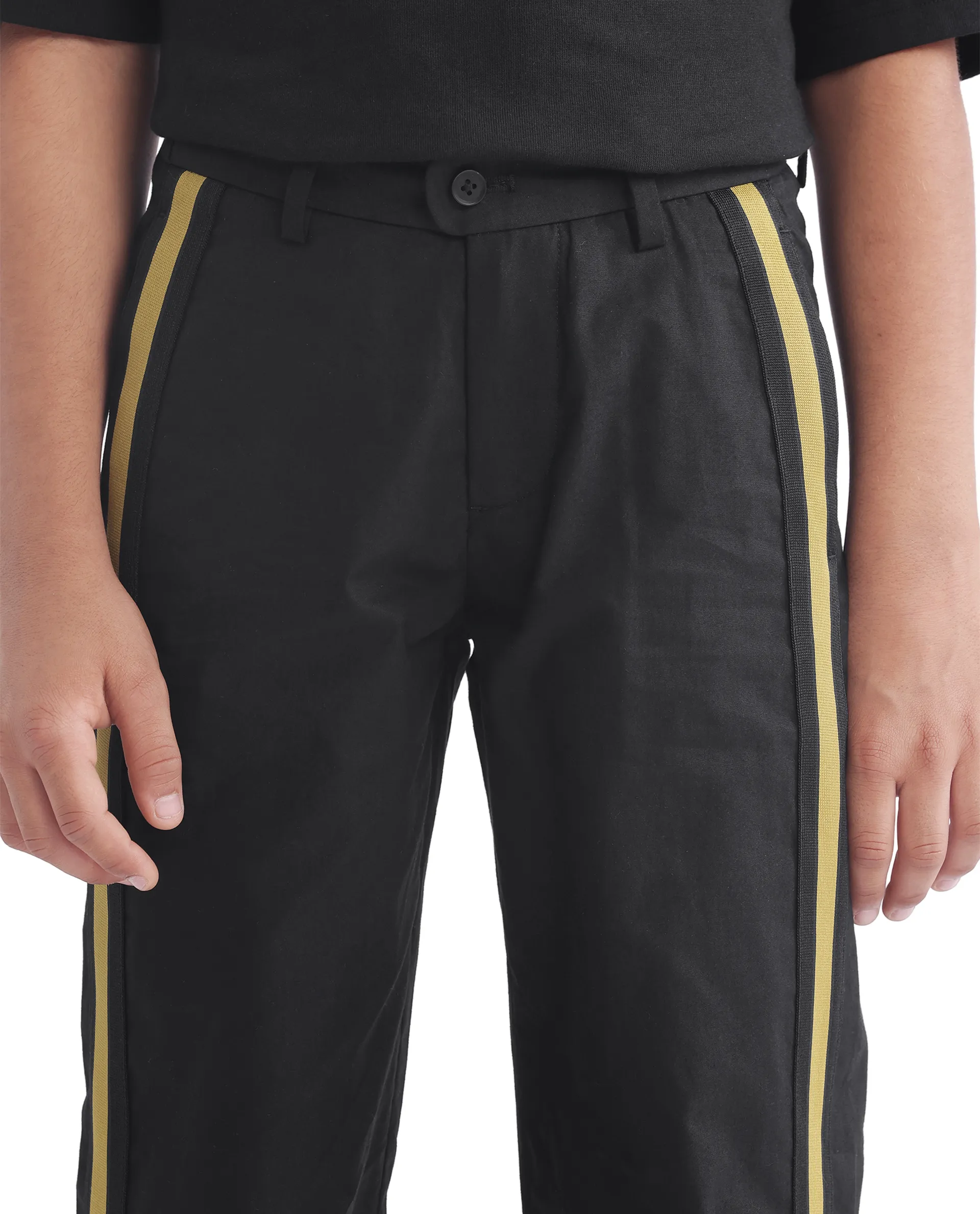 Rare Ones Kids Taper-B Black Tape Detailed Button And Zip Closure Regular Fit Cotton Trouser - Image 4