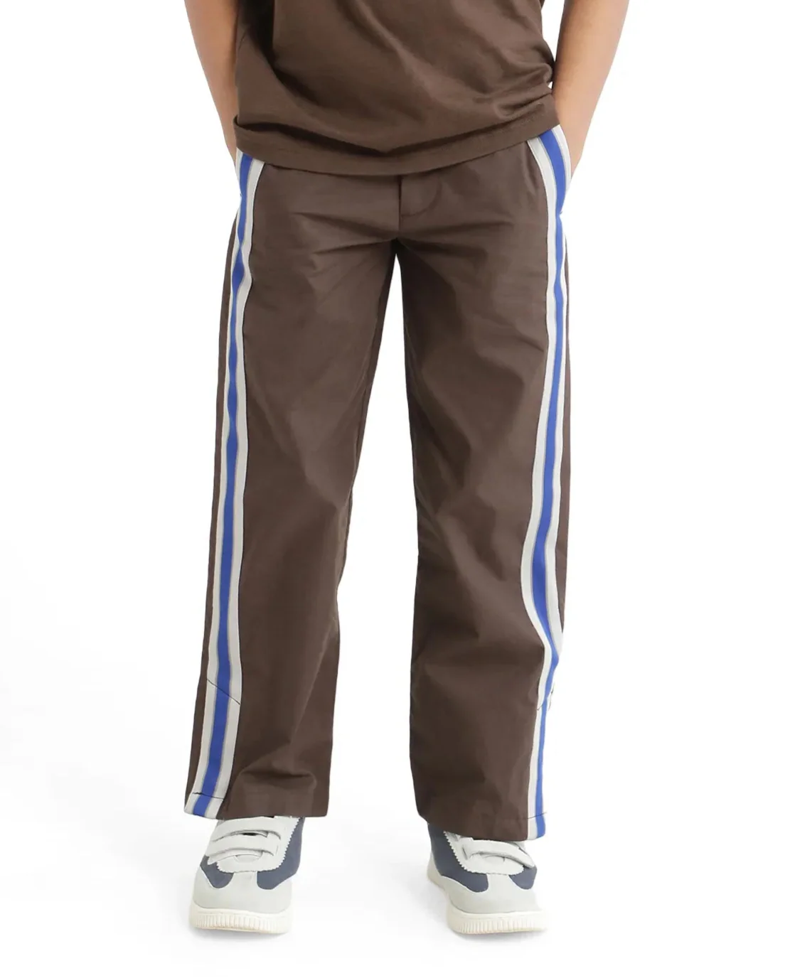 Rare Ones Kids Taper-B Brown Tape Detailed Button And Zip Closure Regular Fit Cotton Trouser - Image 2