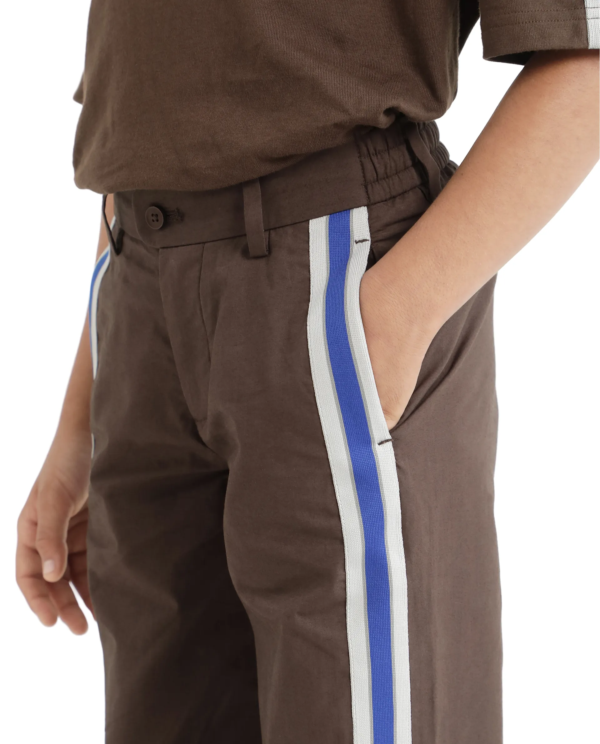 Rare Ones Kids Taper-B Brown Tape Detailed Button And Zip Closure Regular Fit Cotton Trouser - Image 5