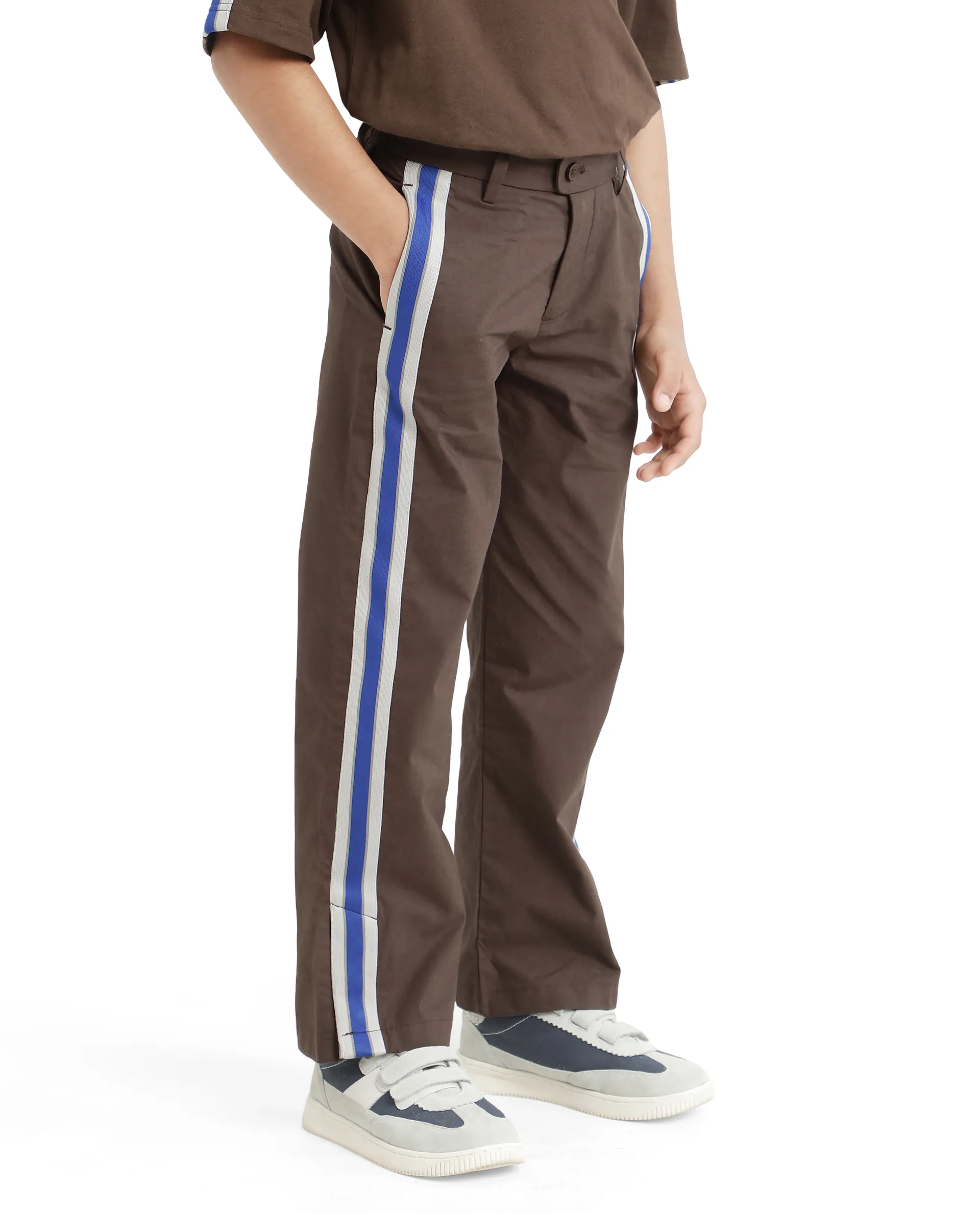 Rare Ones Kids Taper-B Brown Tape Detailed Button And Zip Closure Regular Fit Cotton Trouser - Image 6